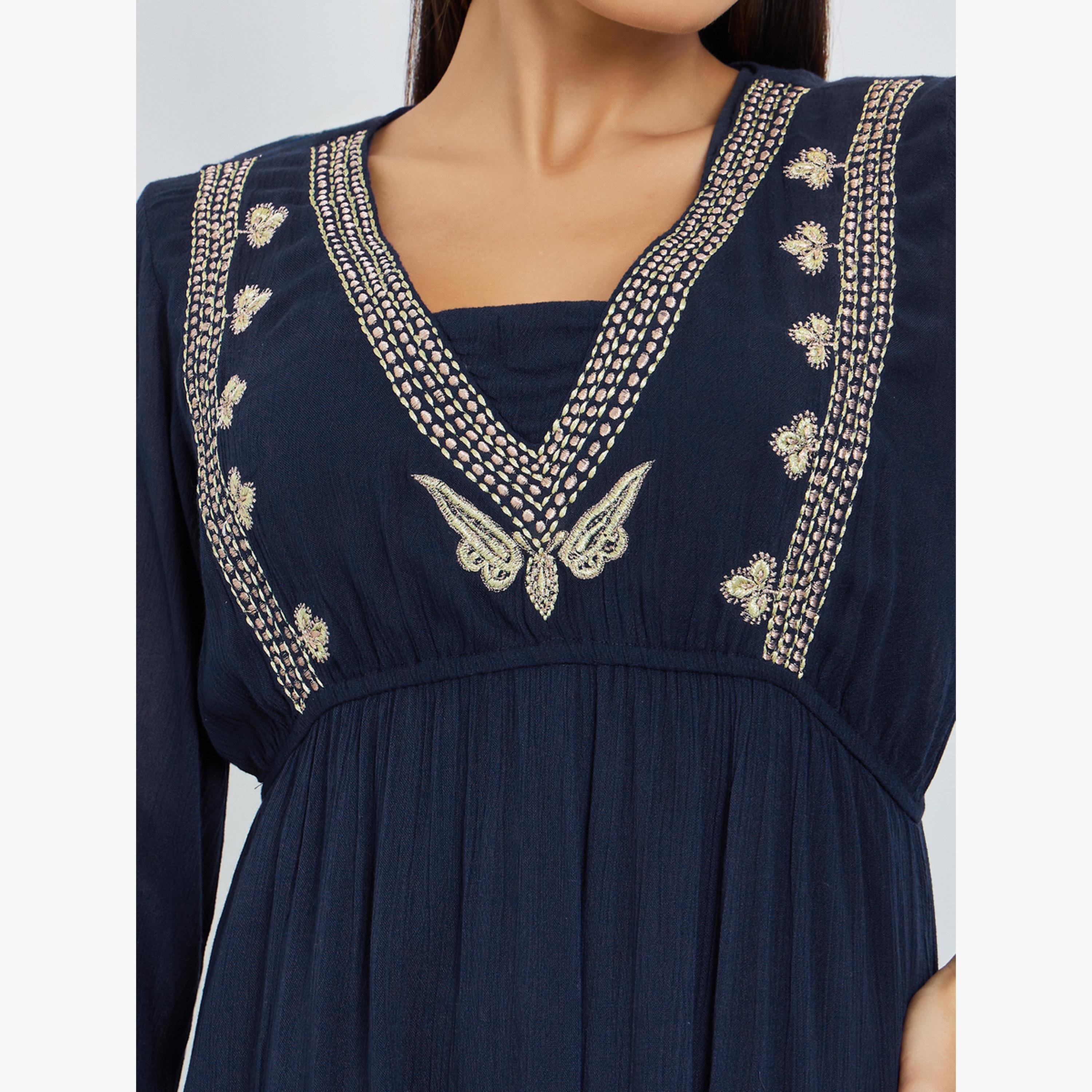 Styli Navy Blue Embroidered Jalabiya with Inner Dress-women-arabicclothing-jalabiyas-image-6