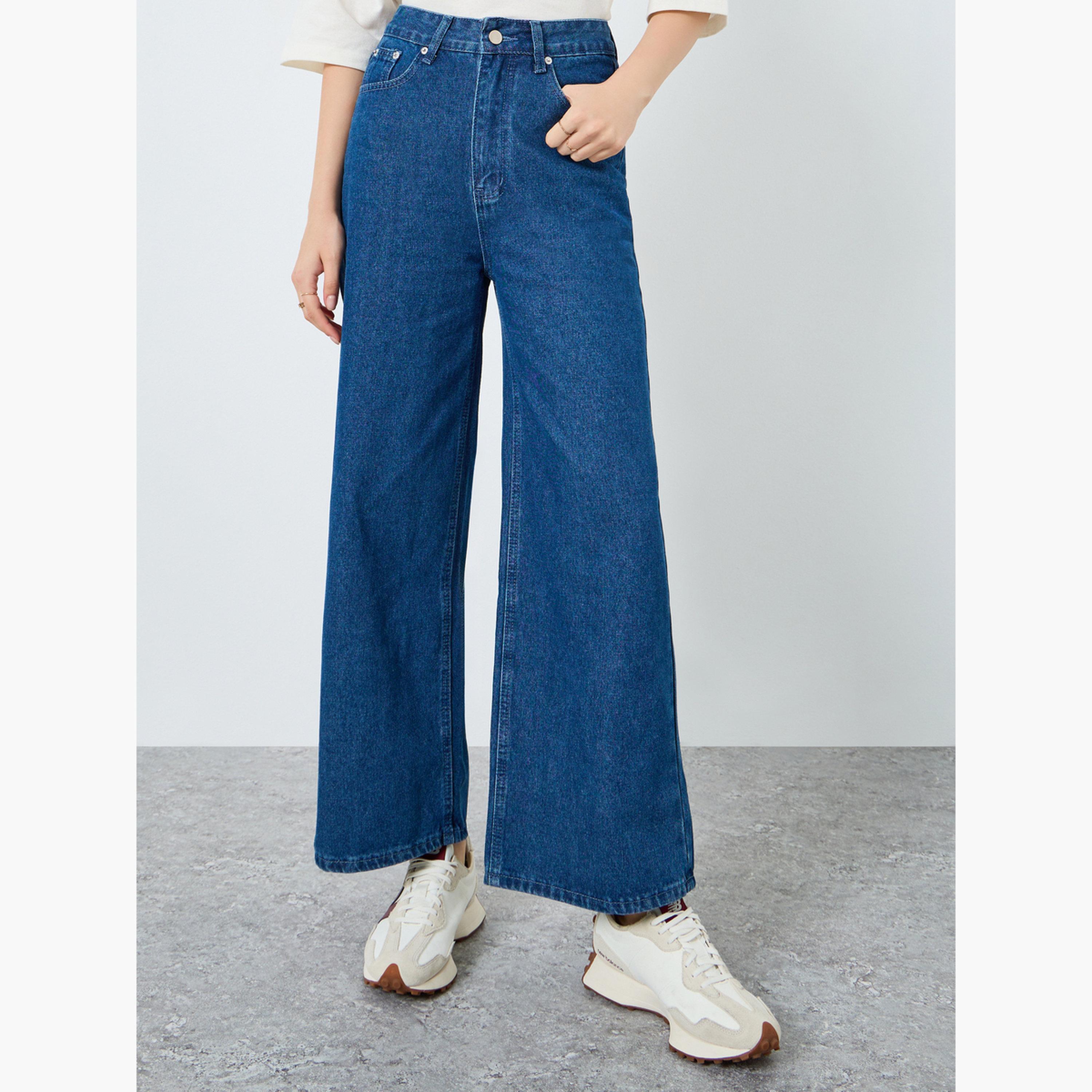 جينز بخصر عالي وأرجل واسعة-women-clothing-bottoms-jeans-image-1
