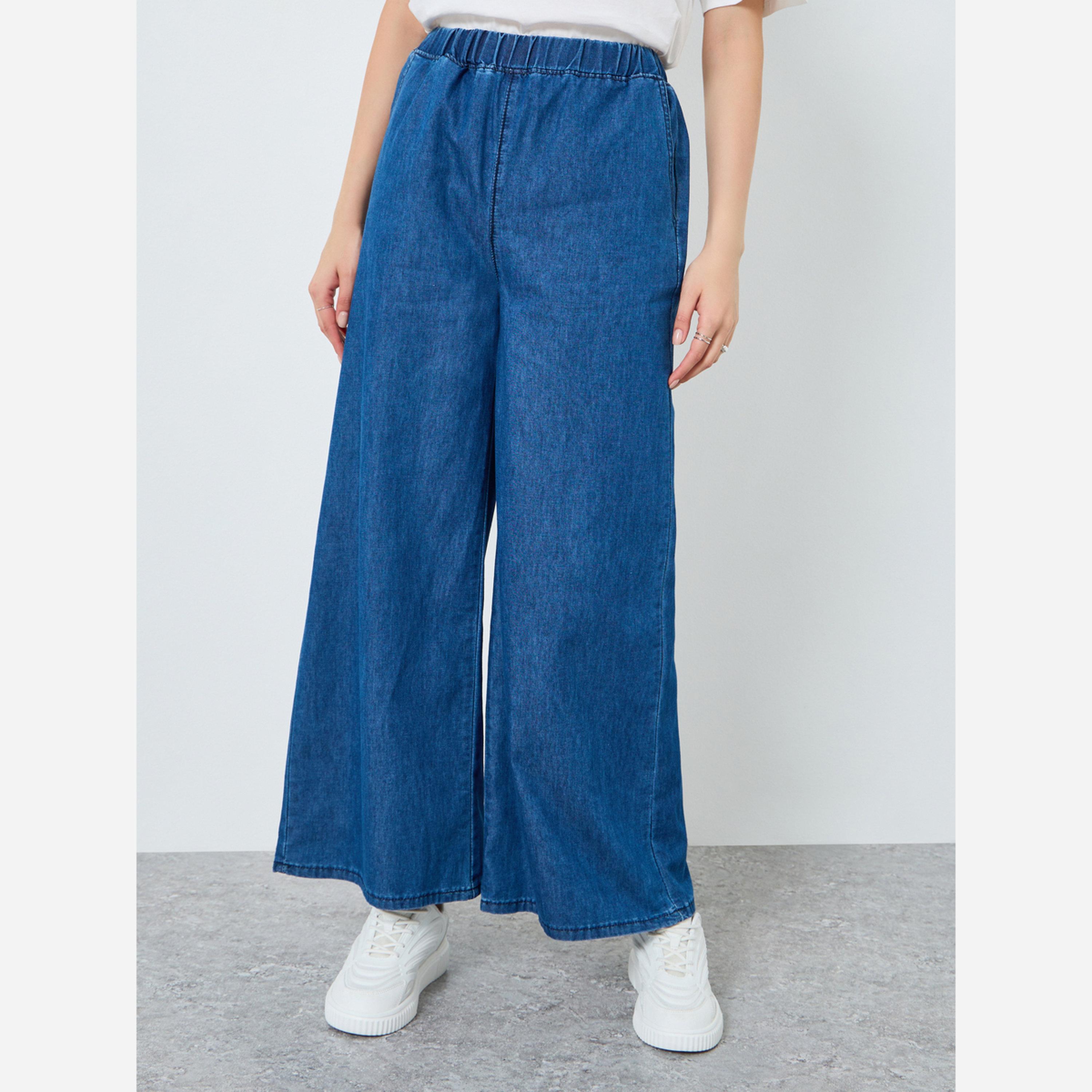 Styli super wide leg light weight jeans with elasticated waist band-women-clothing-bottoms-jeans-image-1