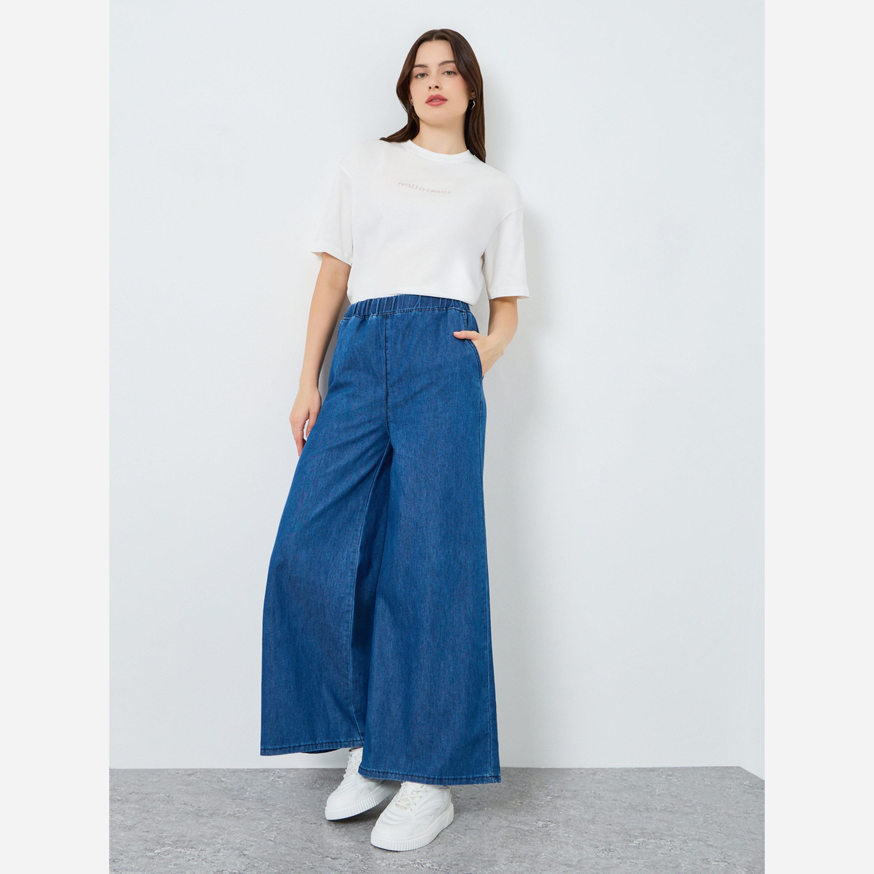 Styli super wide leg light weight jeans with elasticated waist band-women-clothing-bottoms-jeans-image-2