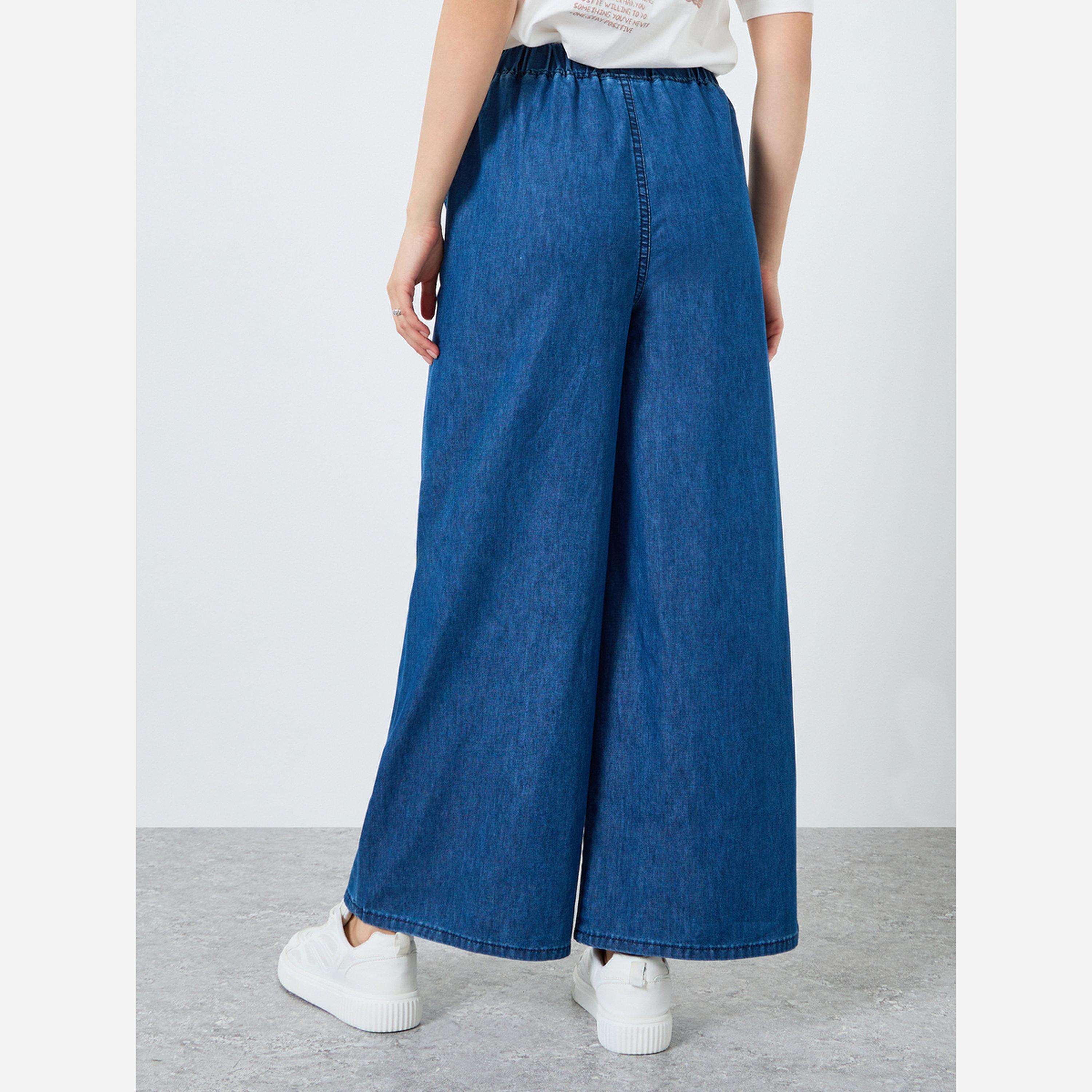 ستايلي - بنطال جينز خفيف واسع الساقين حزام خصر مطاطي-women-clothing-bottoms-jeans-image-3