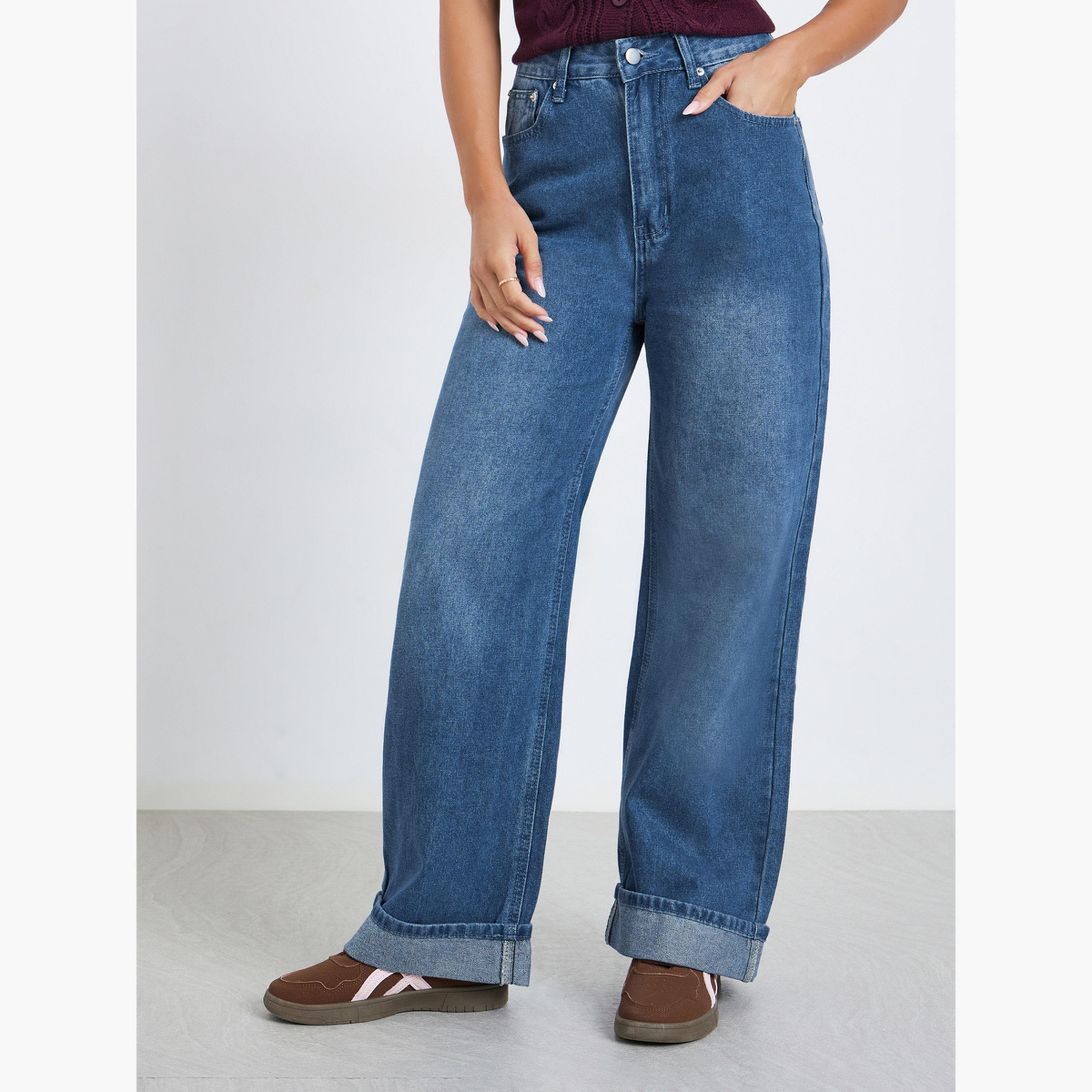 جينز بأرجل مستقيمة بخصر مرتفع-women-clothing-bottoms-jeans-image-1