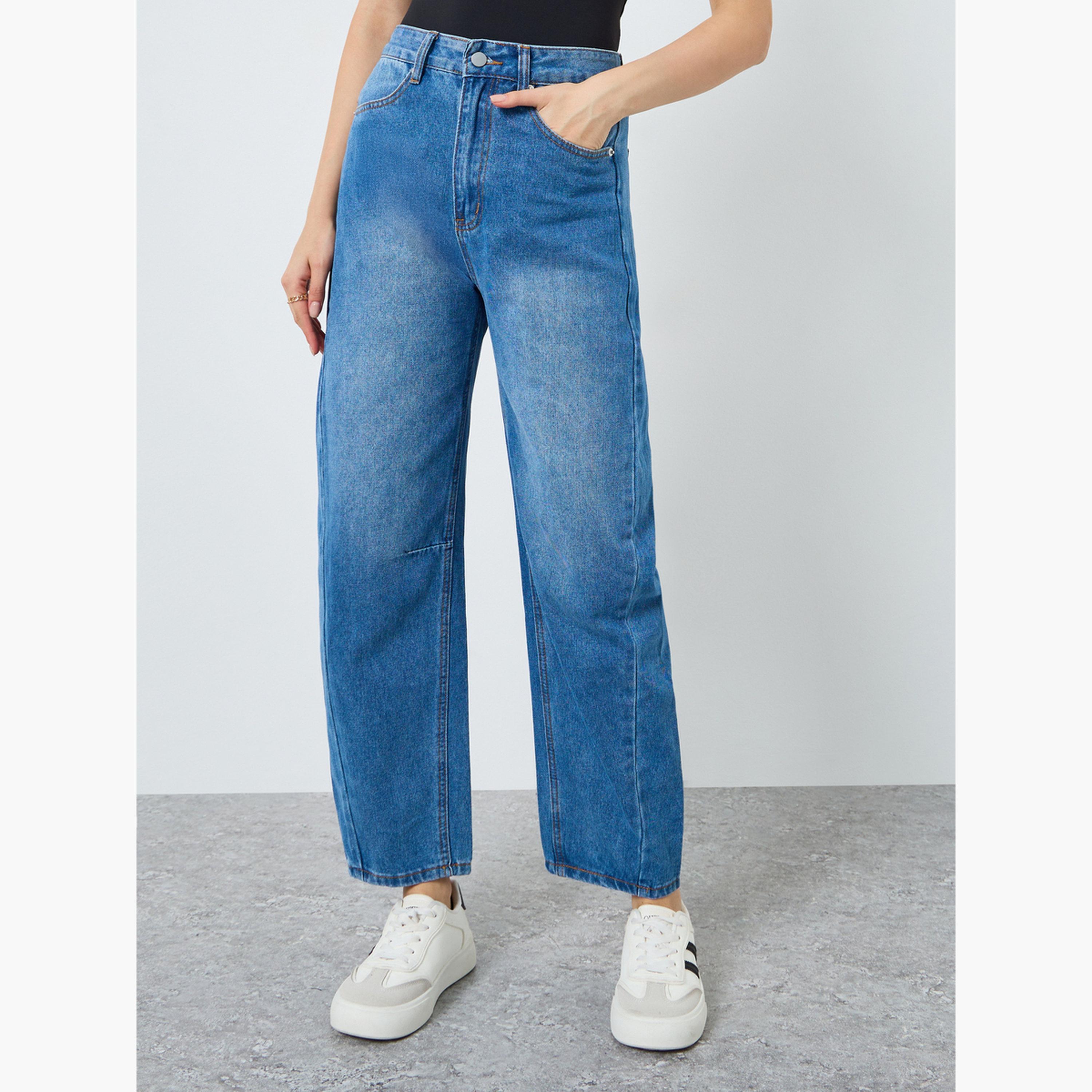 جينز بطول الكاحل وقصة باريل مع درزة أمامية ومظهر باهت-women-clothing-bottoms-jeans-image-1