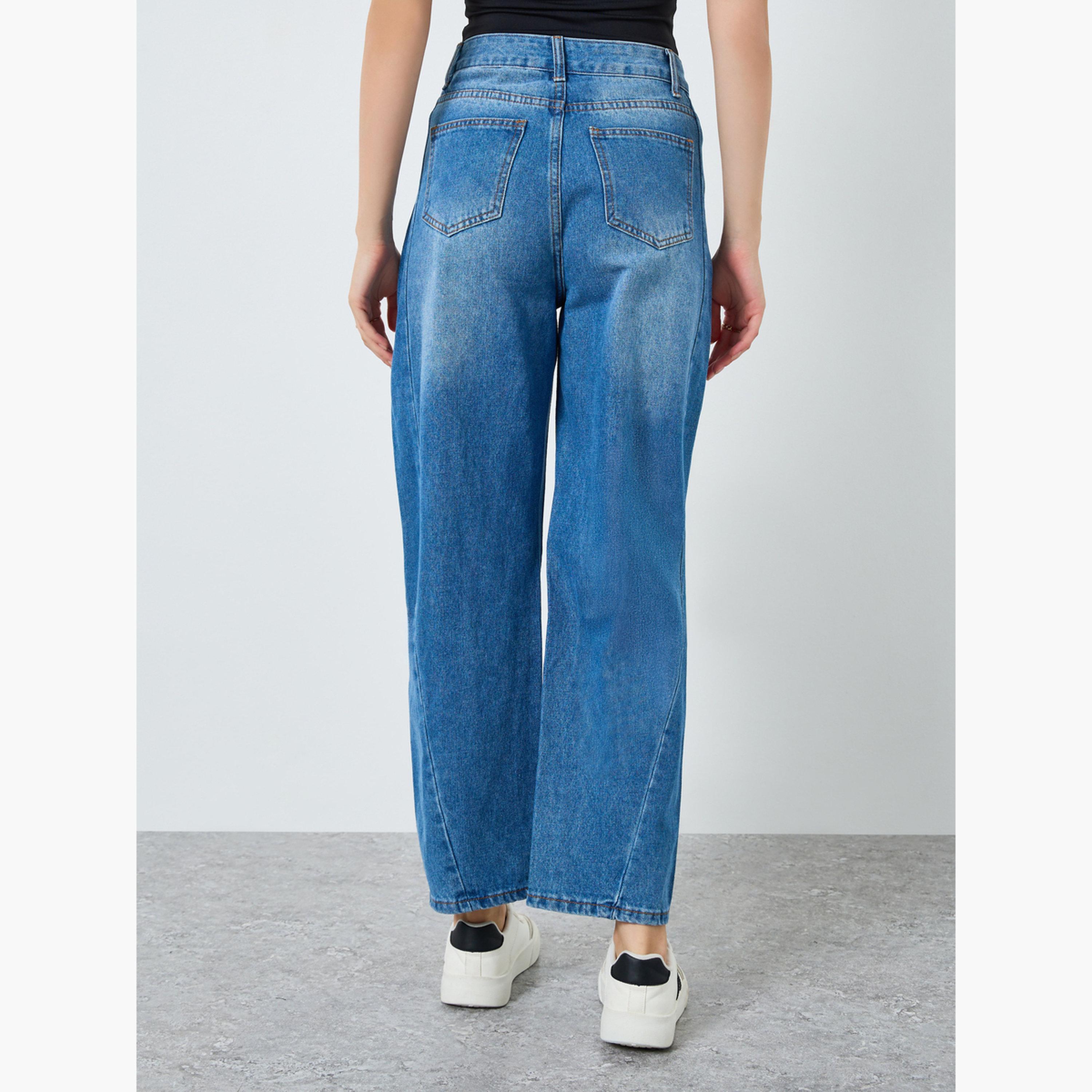 جينز بطول الكاحل وقصة باريل مع درزة أمامية ومظهر باهت-women-clothing-bottoms-jeans-image-4