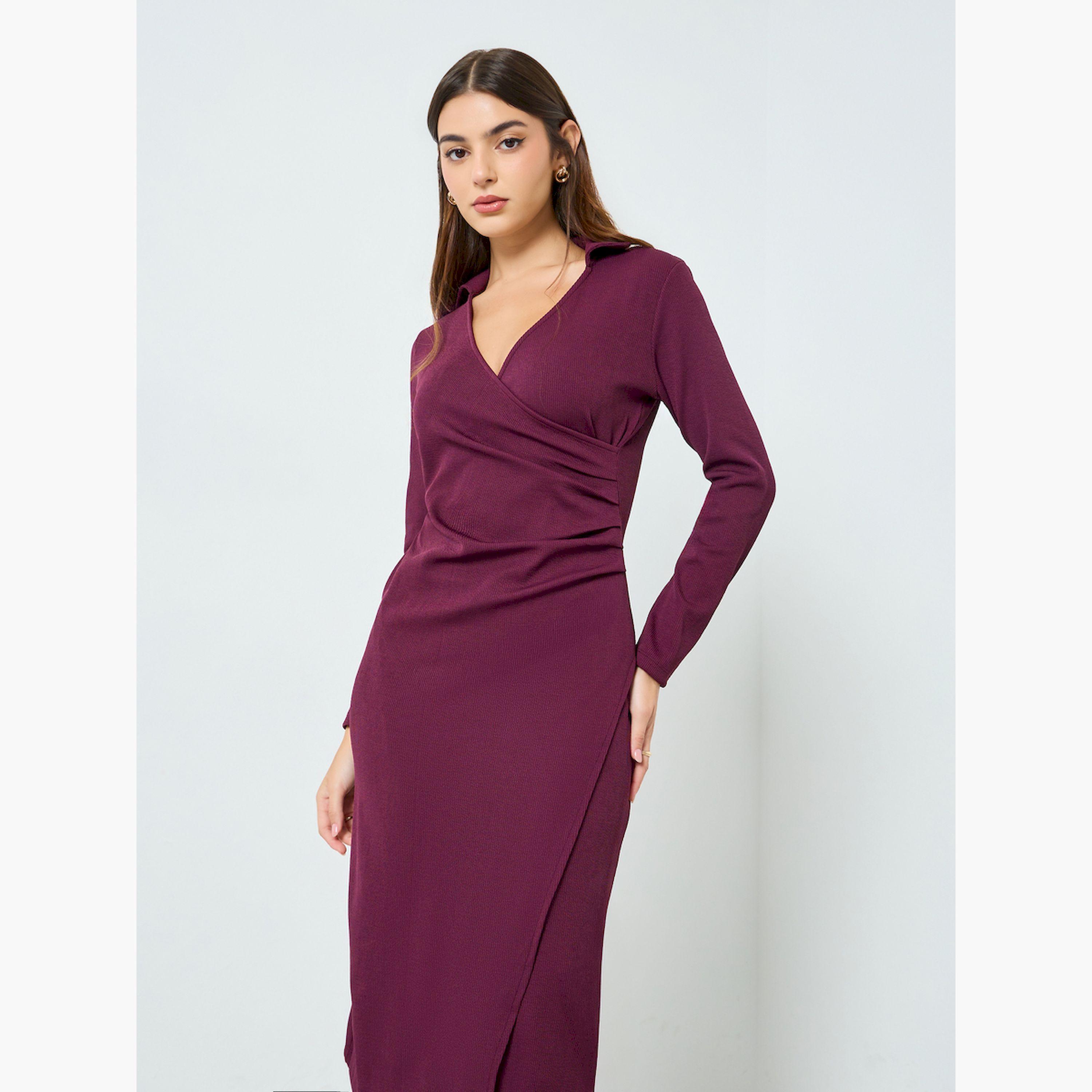 فستان ميدي بديكون بتفاصيل مضلعة-women-clothing-dresses-image-2