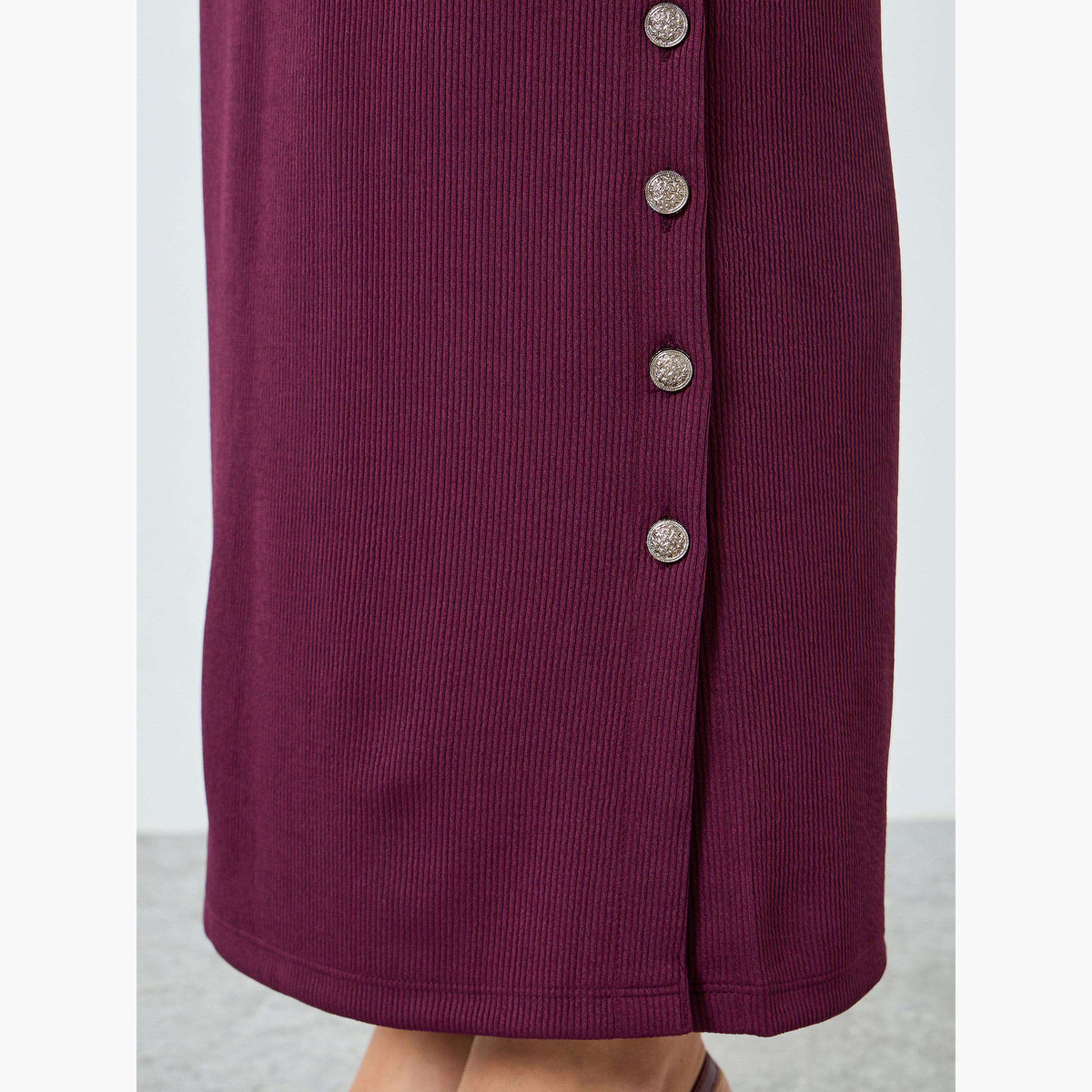 Styli Burgundy Maxi Sheath Dress with Long Sleeves-women-clothing-dresses-image-5