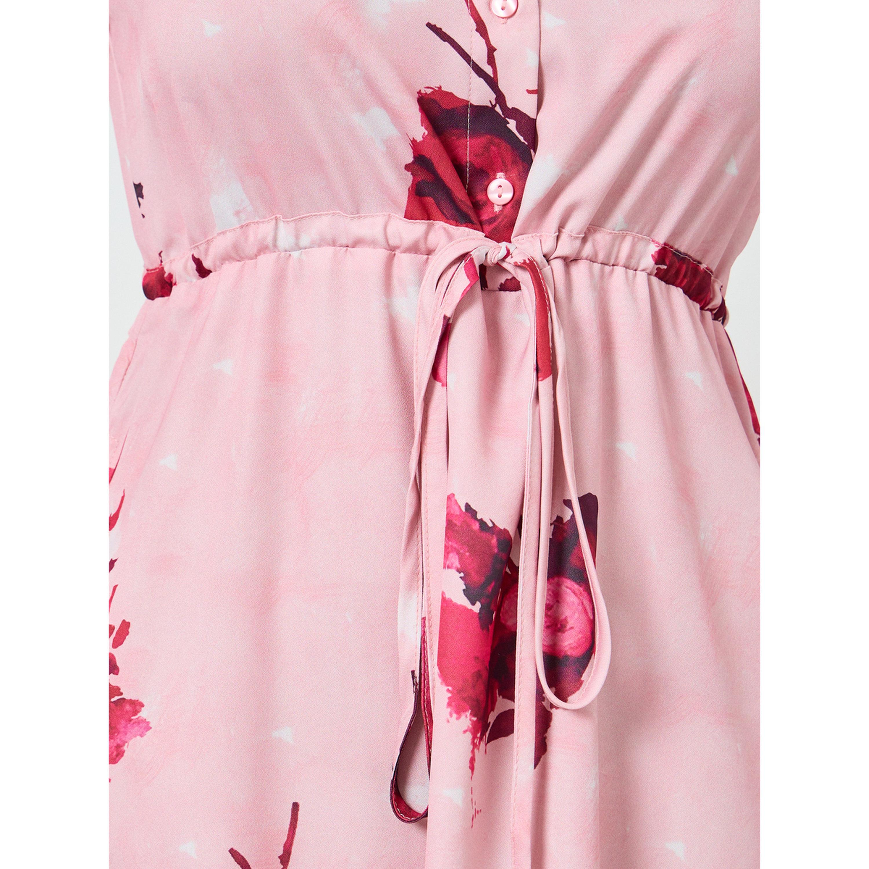 Styli Women Pink Floral Print A-Line Midi Dress-women-clothing-dresses-image-5