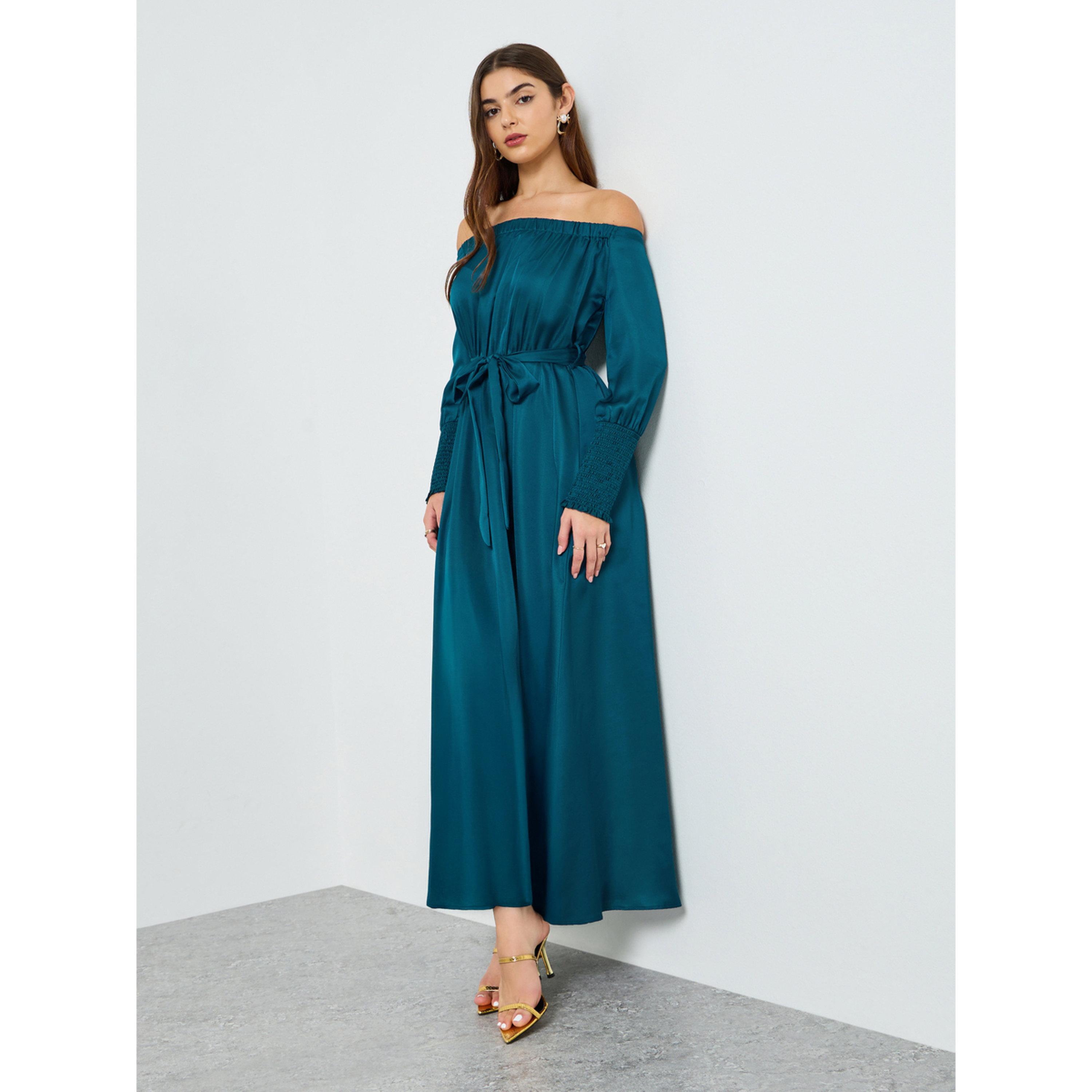 فستان طويل مكشوف الأكتاف مع حزام ربط-women-clothing-dresses-image-3