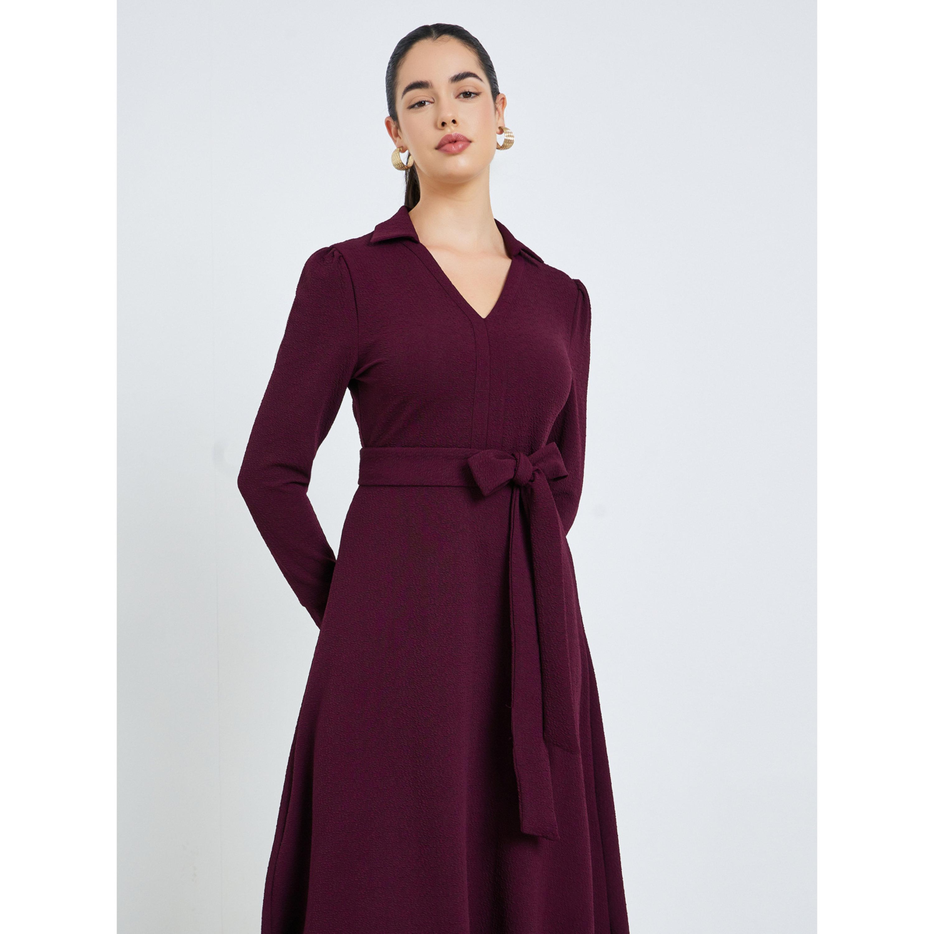 فستان ميدي برباط خصر وحافة واسعة-women-clothing-dresses-image-2