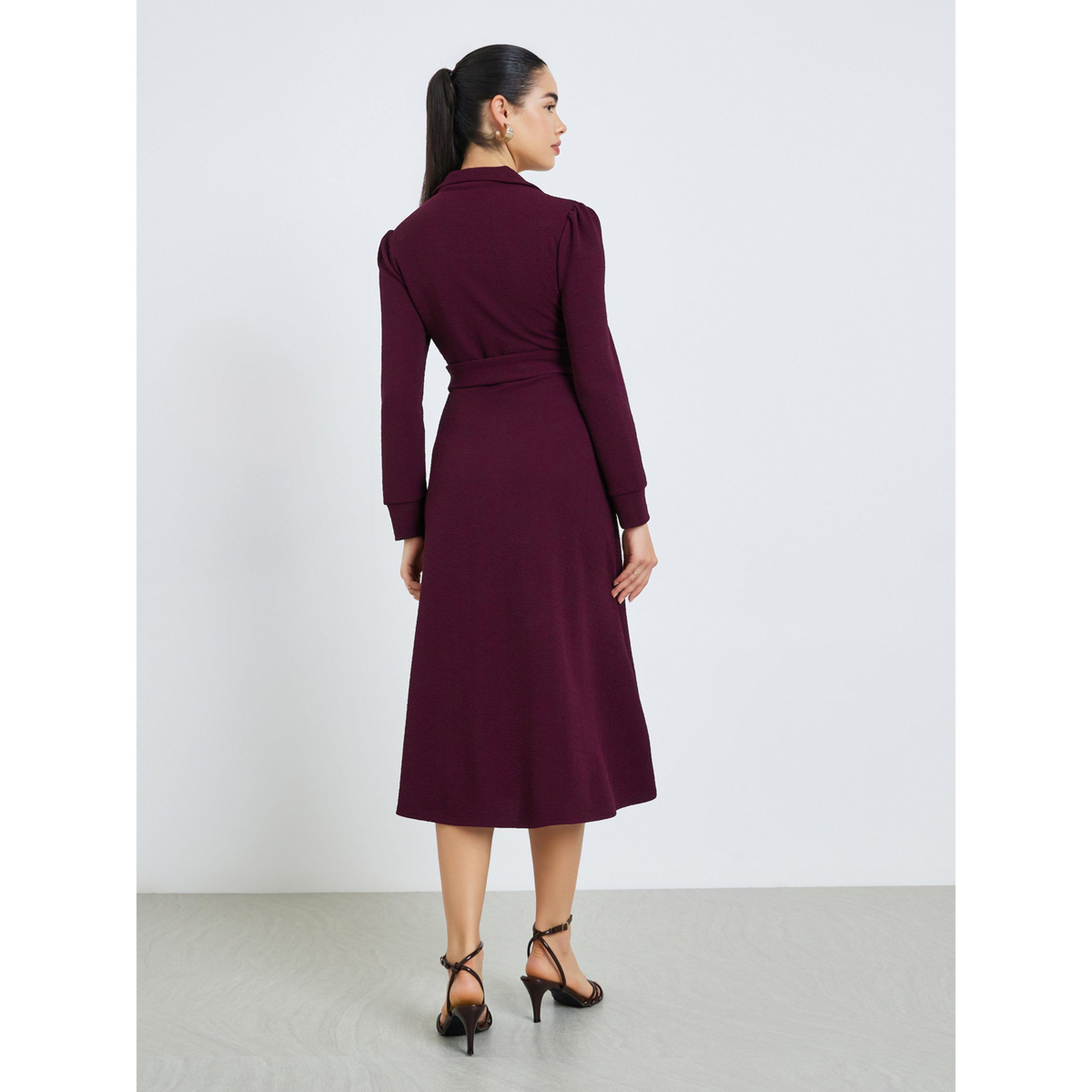 فستان ميدي برباط خصر وحافة واسعة-women-clothing-dresses-image-3
