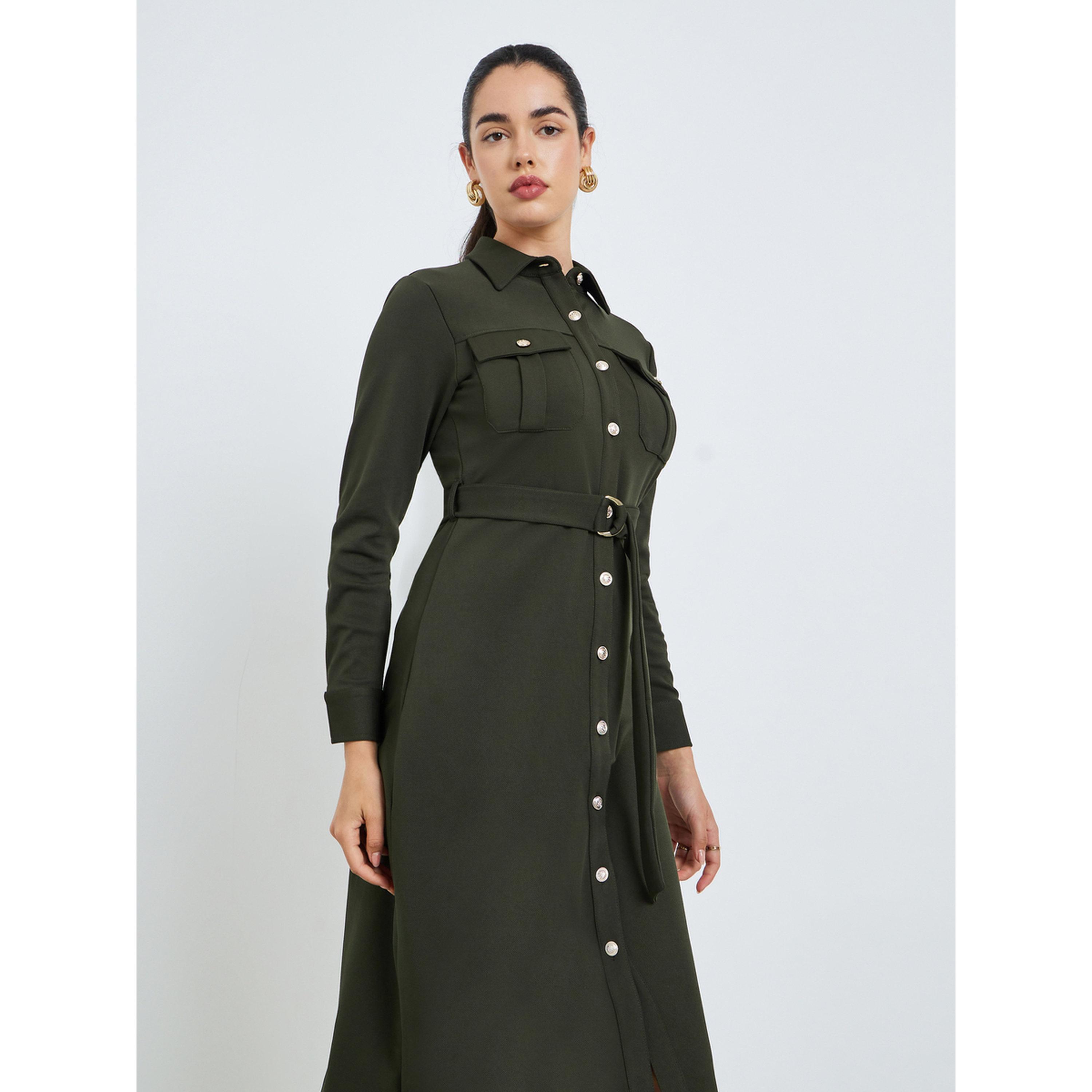 فستان ميدي بنمط قميص وحزام-women-clothing-dresses-image-2
