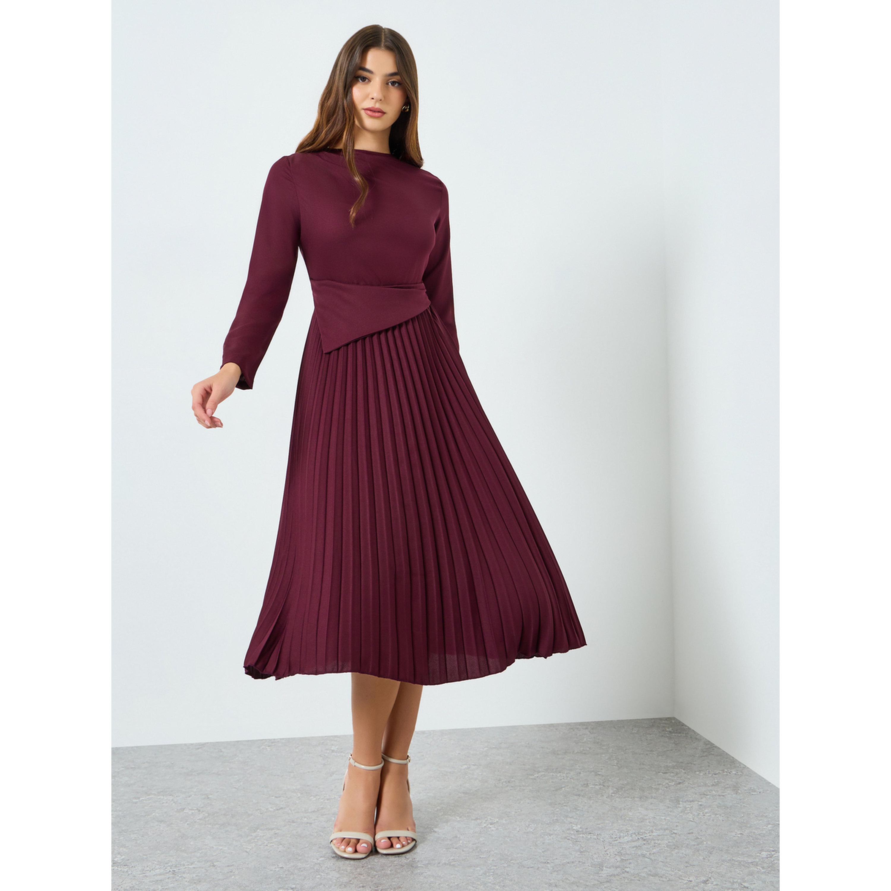 فستان ميدي مزين بكسرات-women-clothing-dresses-image-1