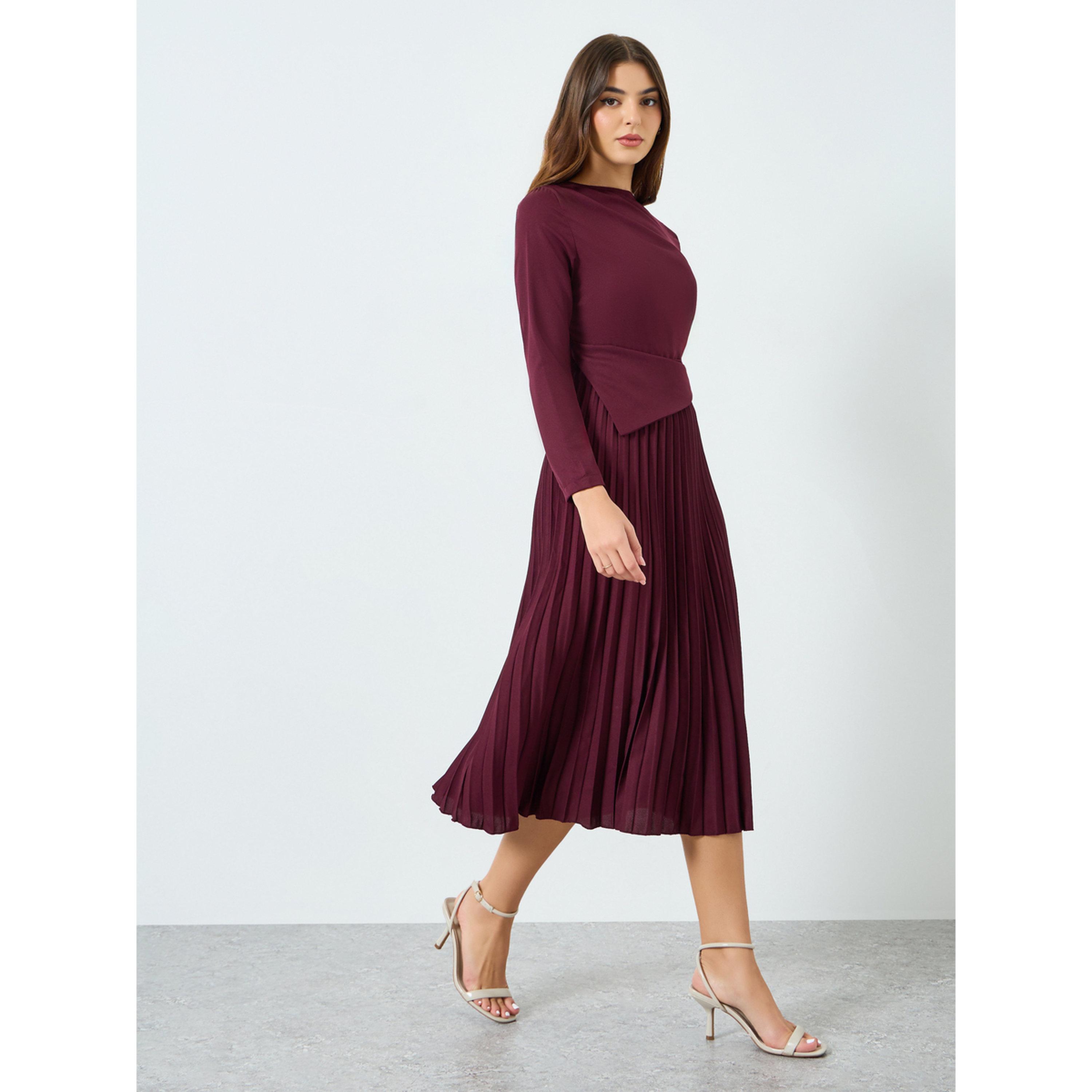 فستان ميدي مزين بكسرات-women-clothing-dresses-image-2