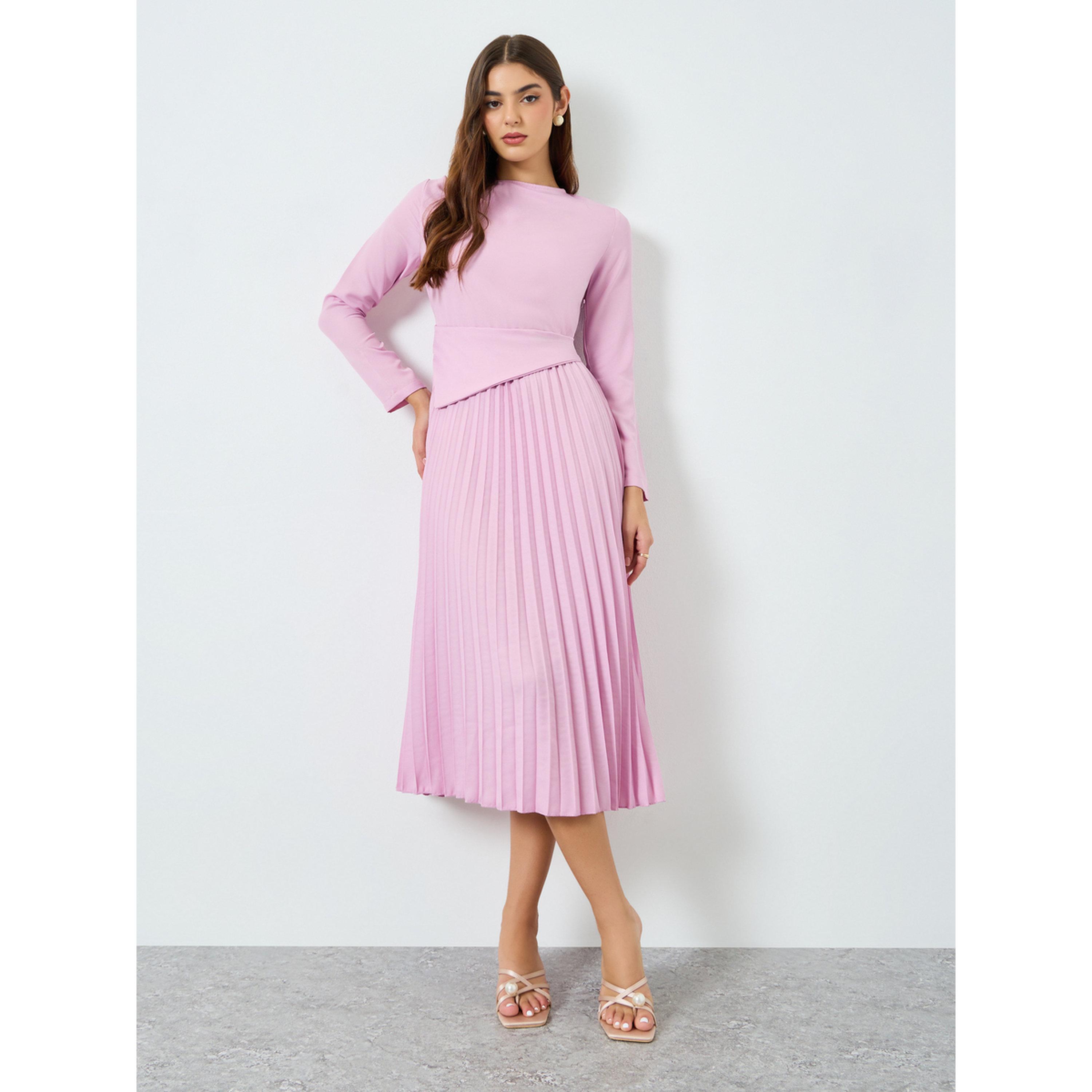 Styli Women Lilac Pleated Midi Dress-women-clothing-dresses-image-1
