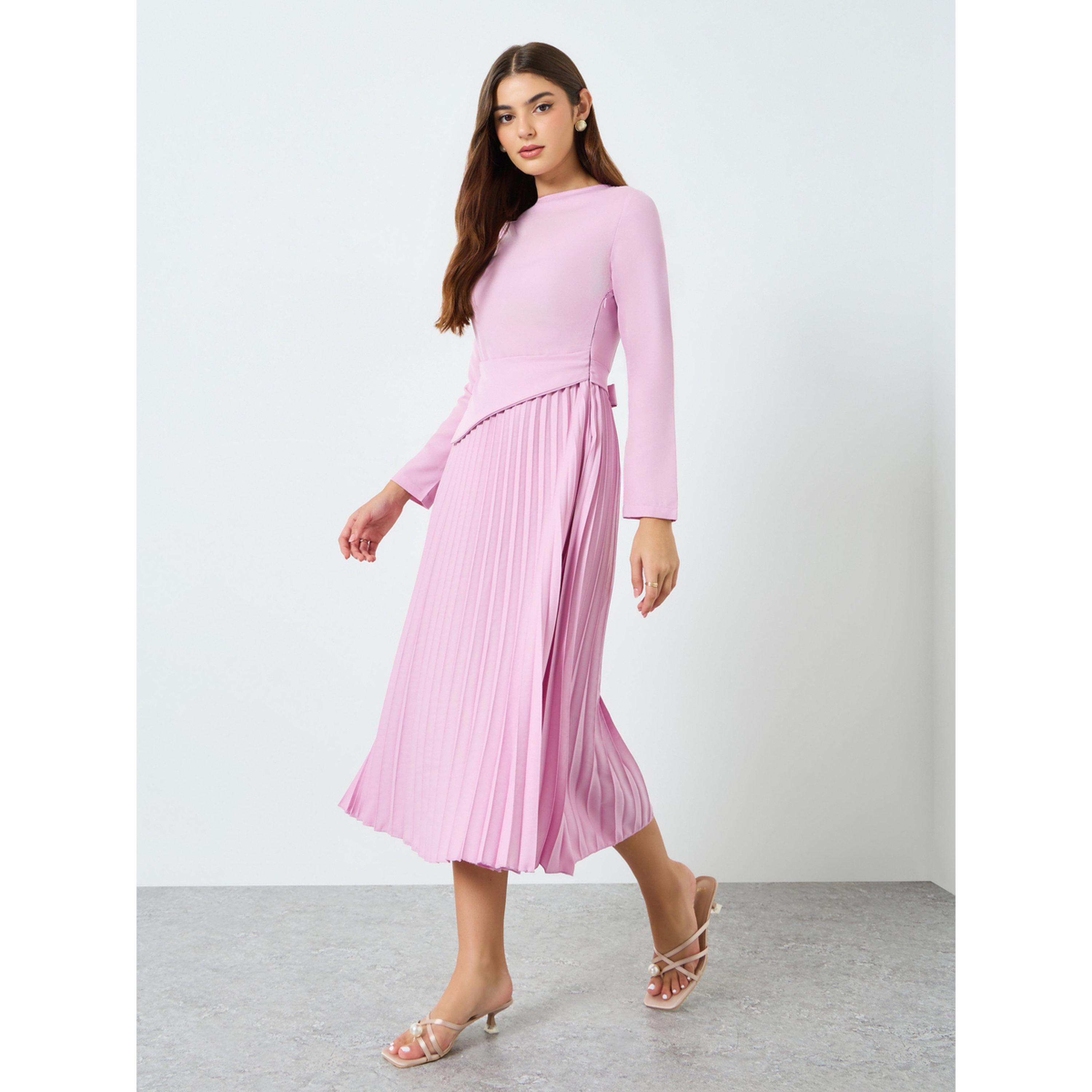 Styli Women Lilac Pleated Midi Dress-women-clothing-dresses-image-2