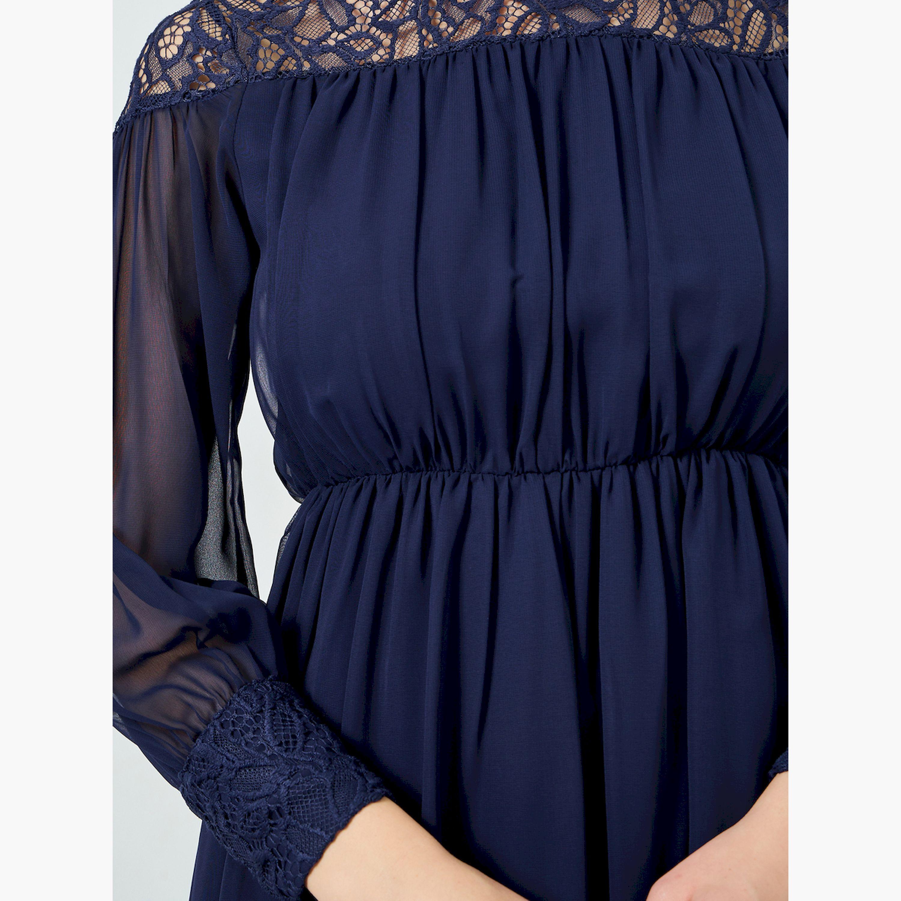 Styli Women Navy Blue Lace Insert A-Line Maxi Dress-women-clothing-dresses-image-5