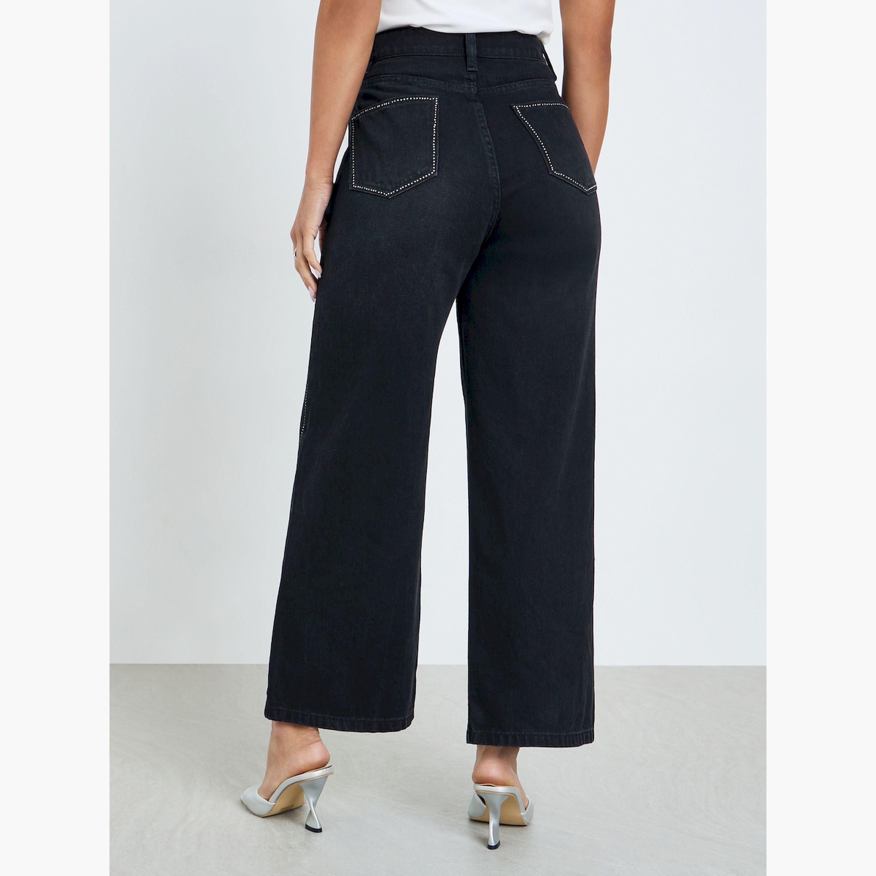 جينز بساق واسعة وخصر مرتفع مزين بمسامير جانبية-women-clothing-bottoms-jeans-image-4
