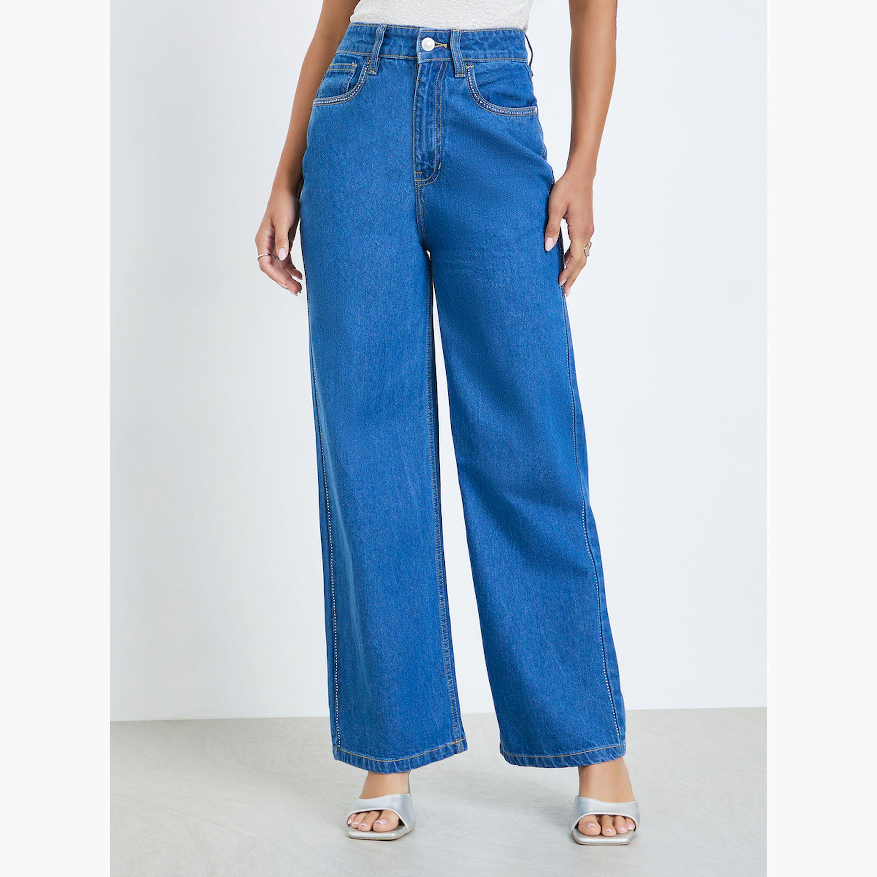 بنطال جينز خصر عالي وأرجل واسعة-women-clothing-bottoms-jeans-image-1