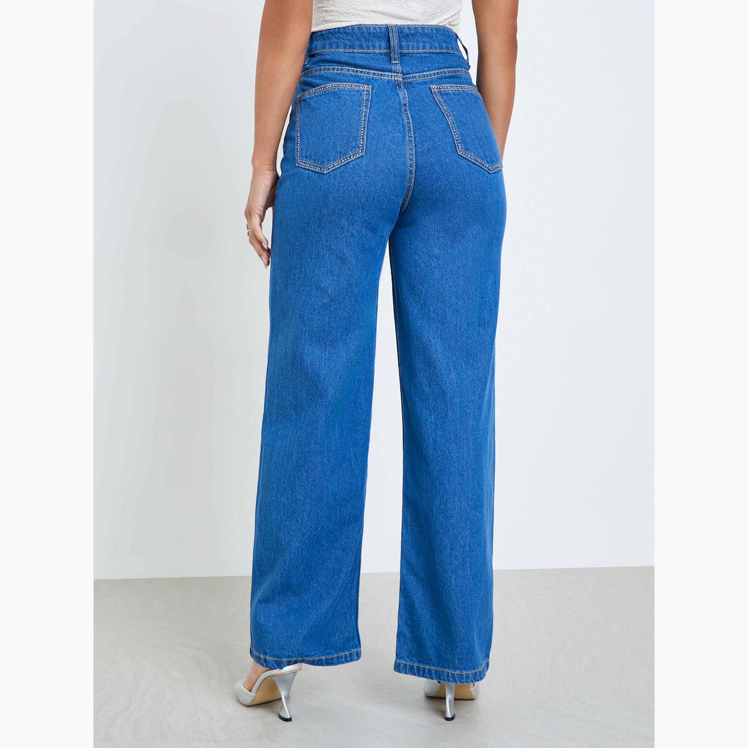 بنطال جينز خصر عالي وأرجل واسعة-women-clothing-bottoms-jeans-image-4