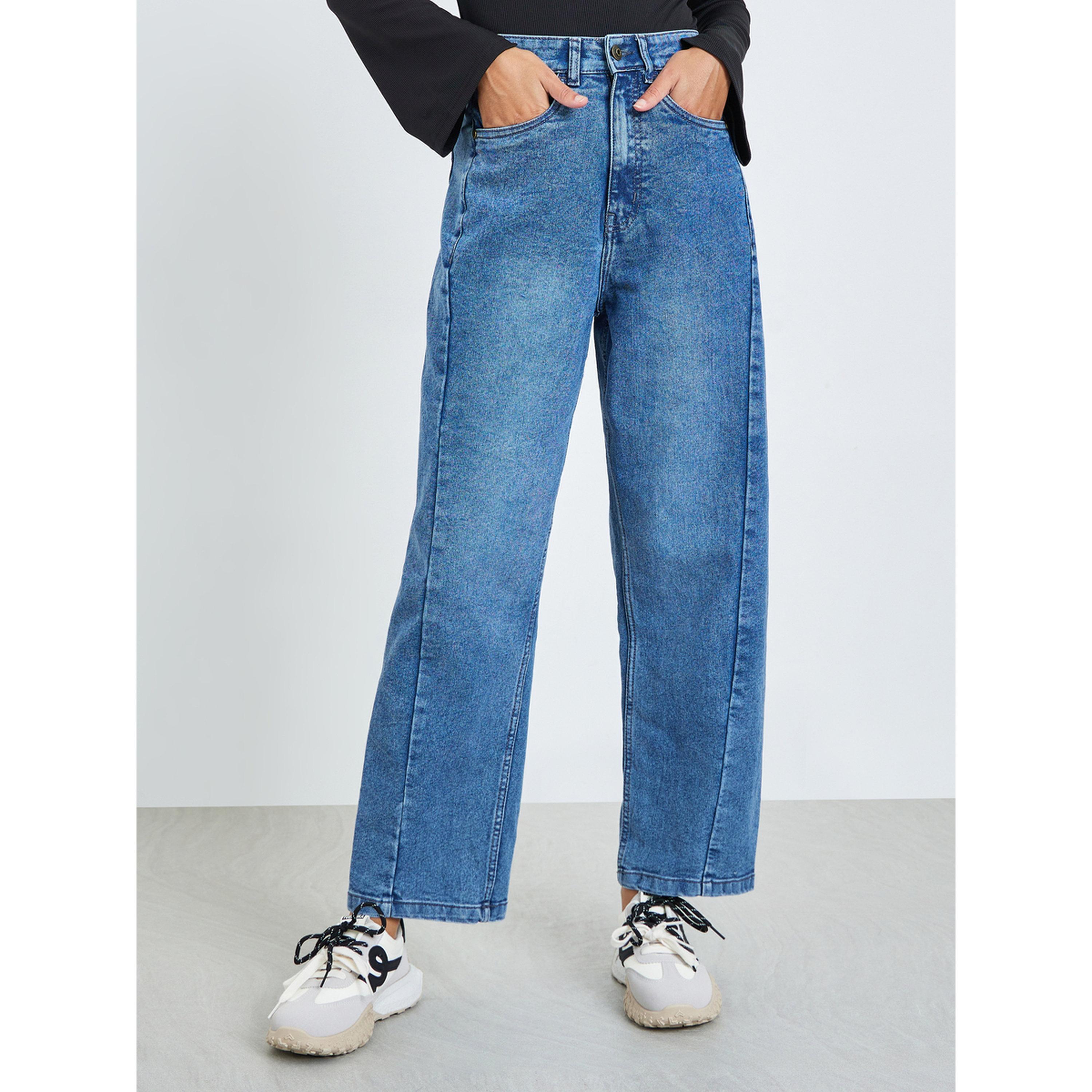 جينز بخصر مرتفع وقصة مريحة-women-clothing-bottoms-jeans-image-1