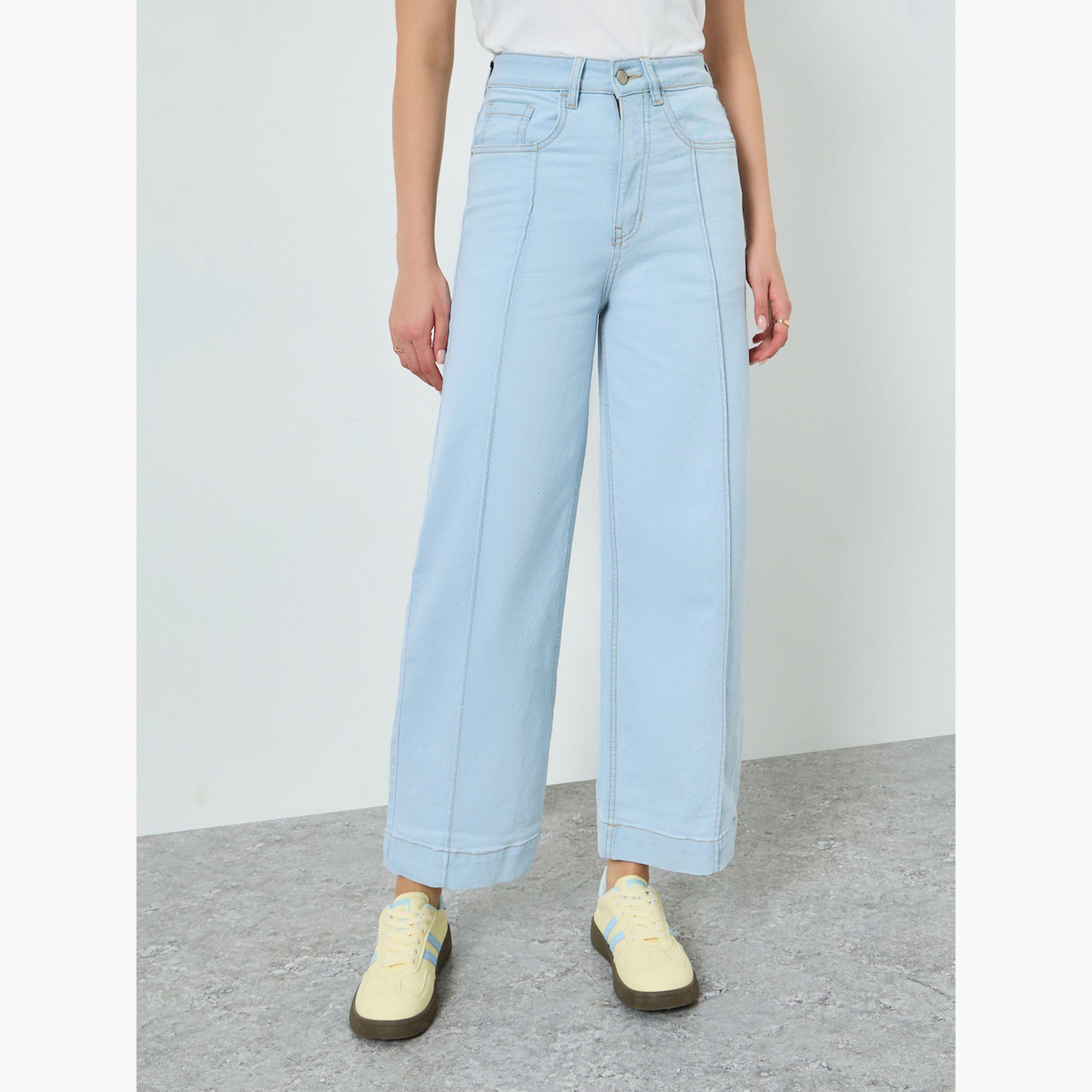 جينز قصة مستقيمة بتفاصيل كسرات دقيقة-women-clothing-bottoms-jeans-image-1