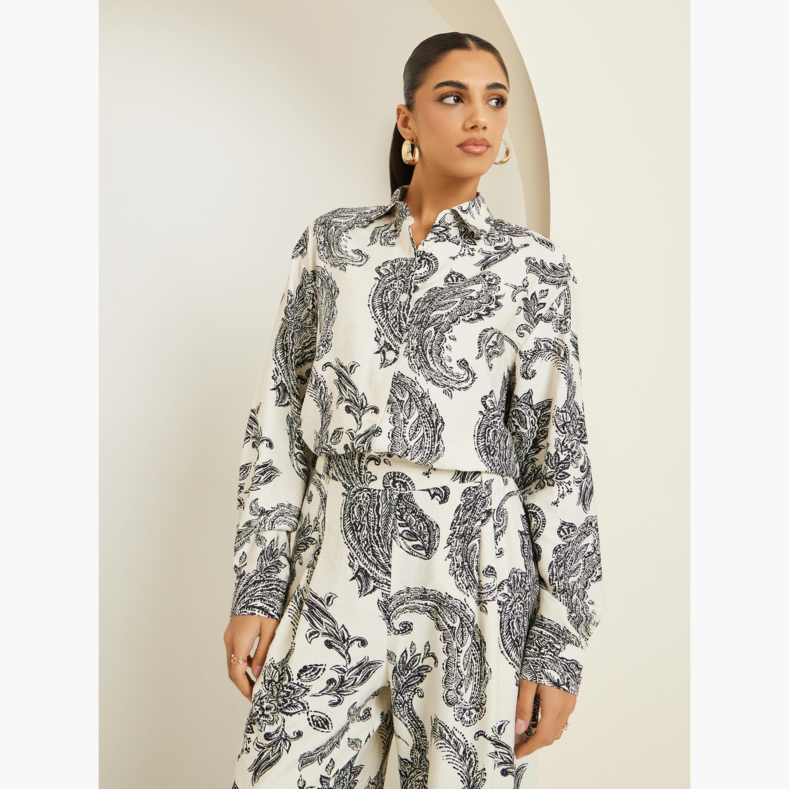 Styli Women Printed Buttoned Shirt and Pants Co-Ords-women-clothing-coordsets-image-2