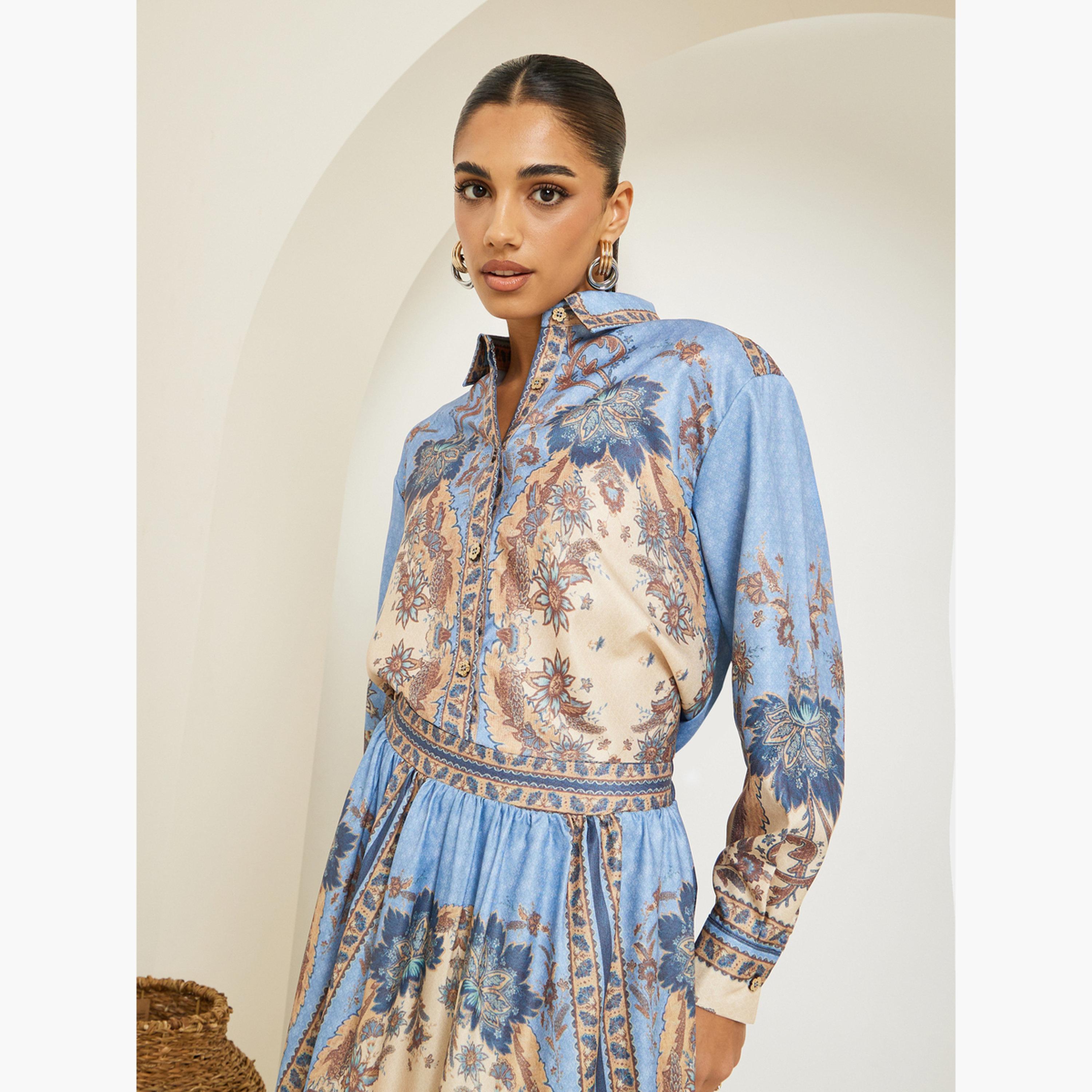 Styli Women Printed Buttoned Top with Maxi Skirt Co-Ords-women-clothing-coordsets-image-2