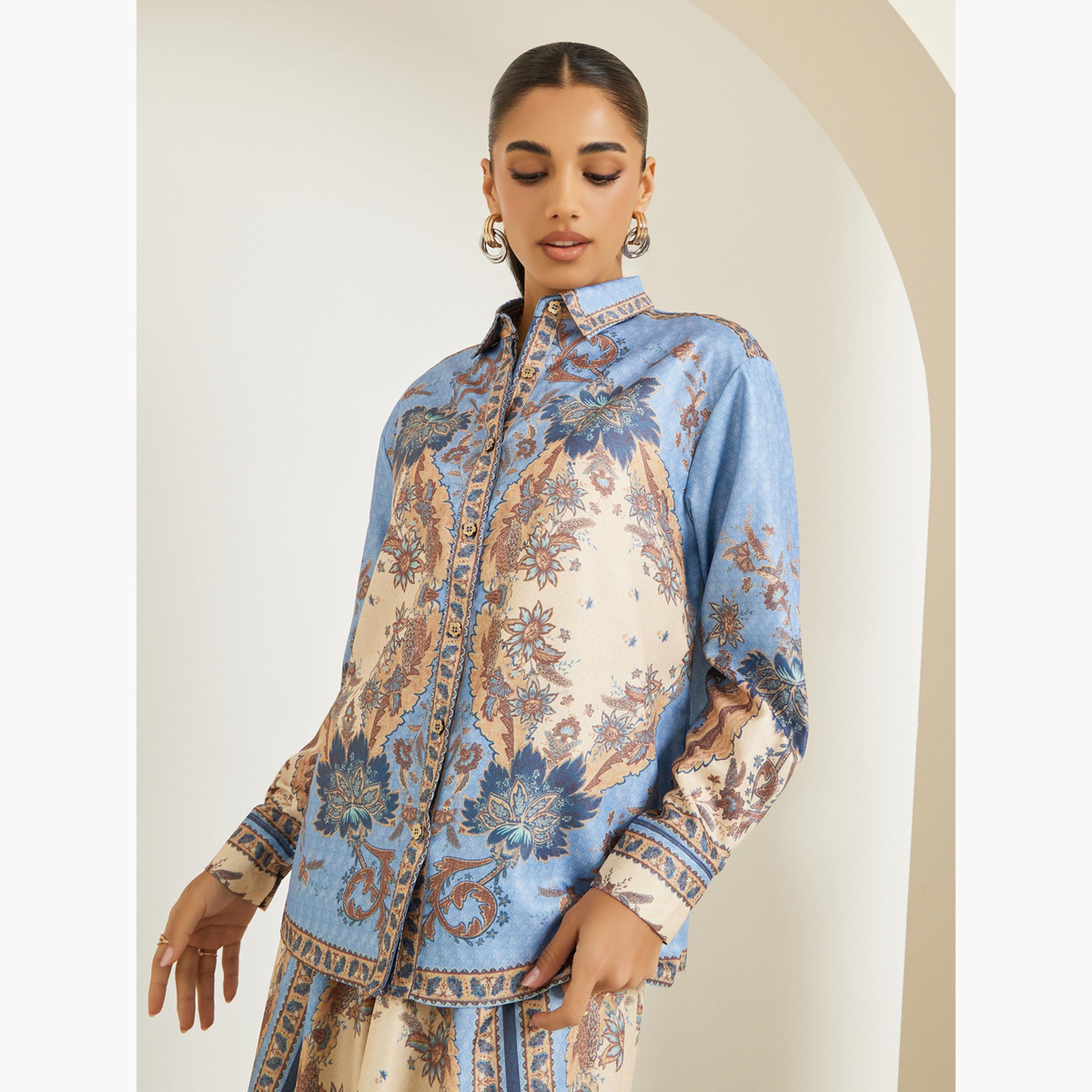 Styli Women Printed Buttoned Top with Maxi Skirt Co-Ords-women-clothing-coordsets-image-3