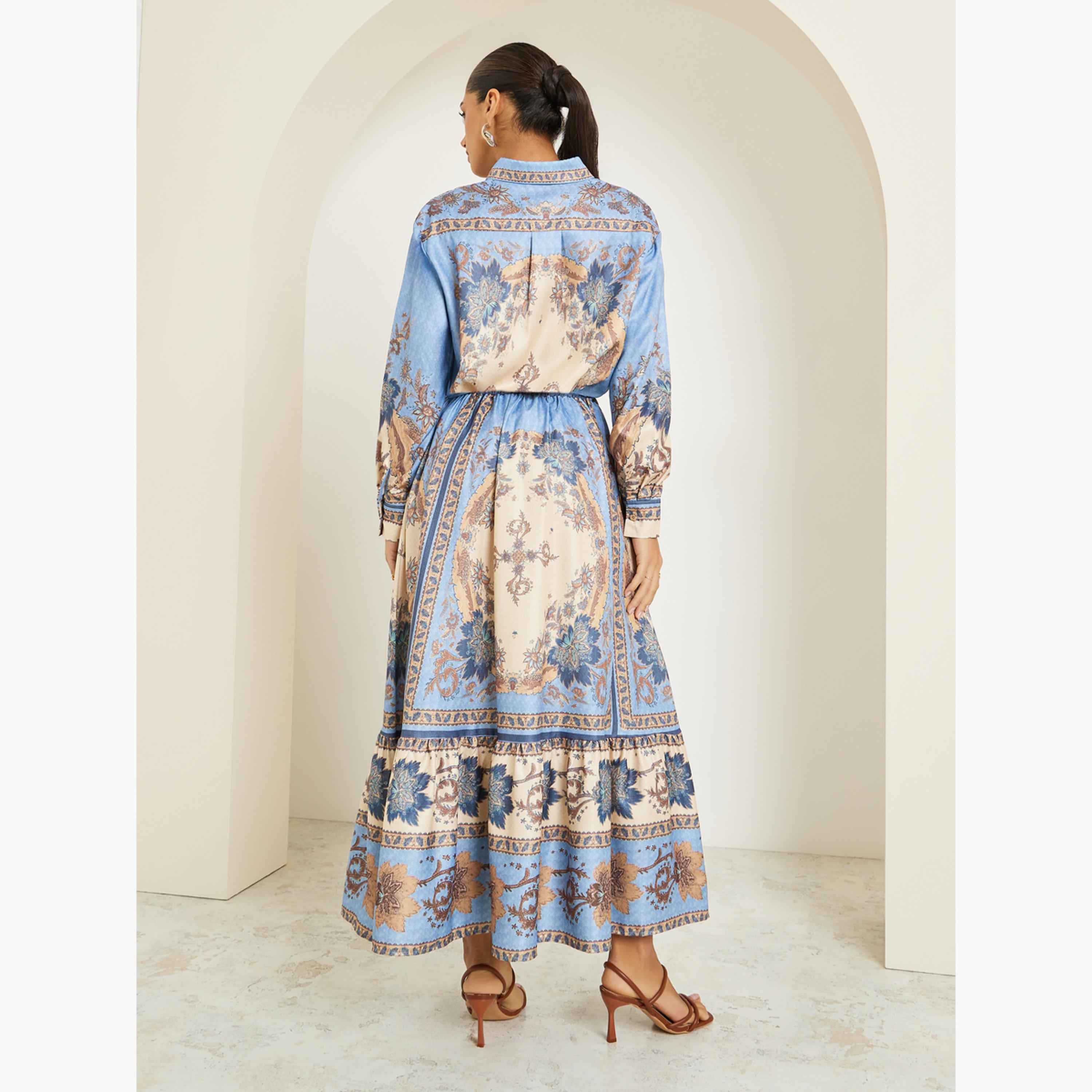 طقم منسق من تنورة طويلة وبلوزة مطبعة بأزرار غلق-women-clothing-coordsets-image-6