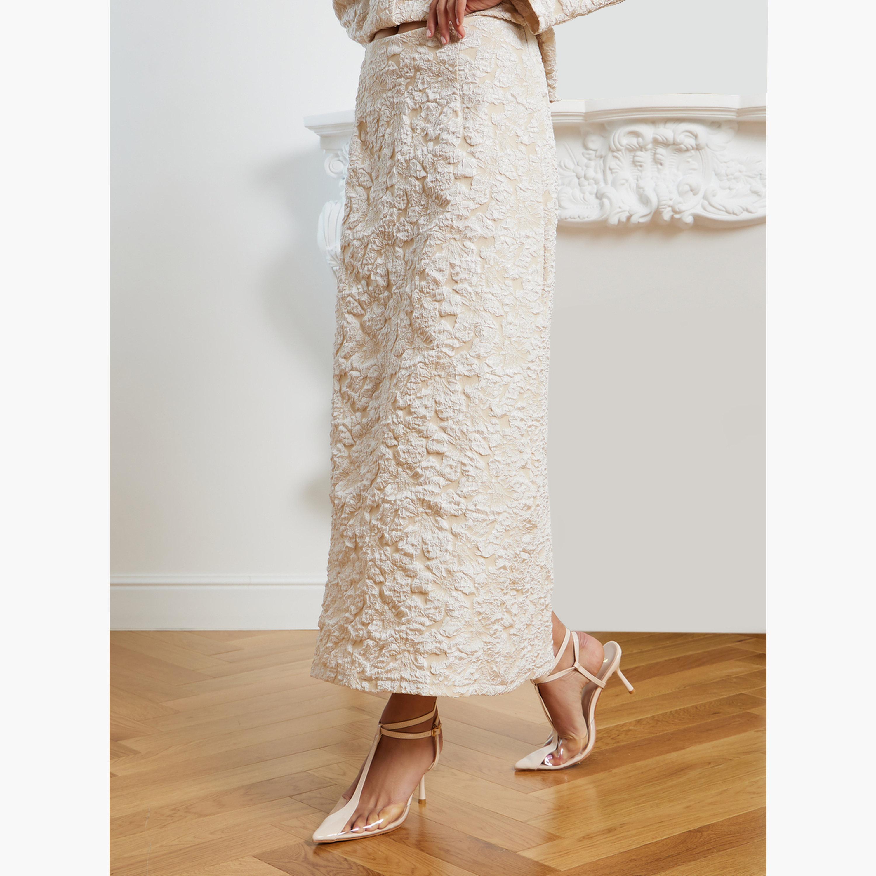 طقم منسق من تنورة وبلوزة بزهور جاكار مع حزام-women-clothing-coordsets-image-5