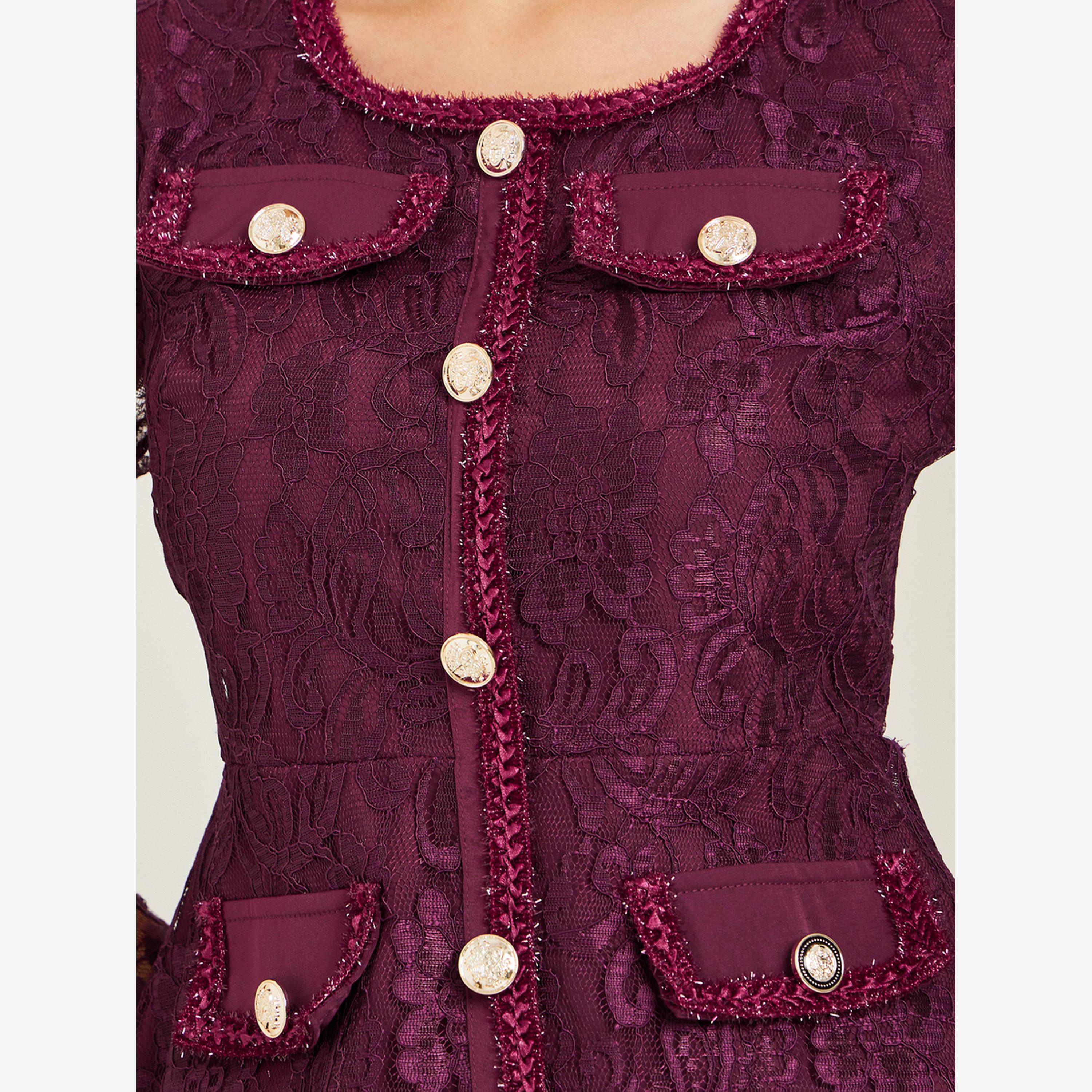 طقم منسق من تنورة بكسرات وبلوزة بتفاصيل دانتيل-women-clothing-coordsets-image-6