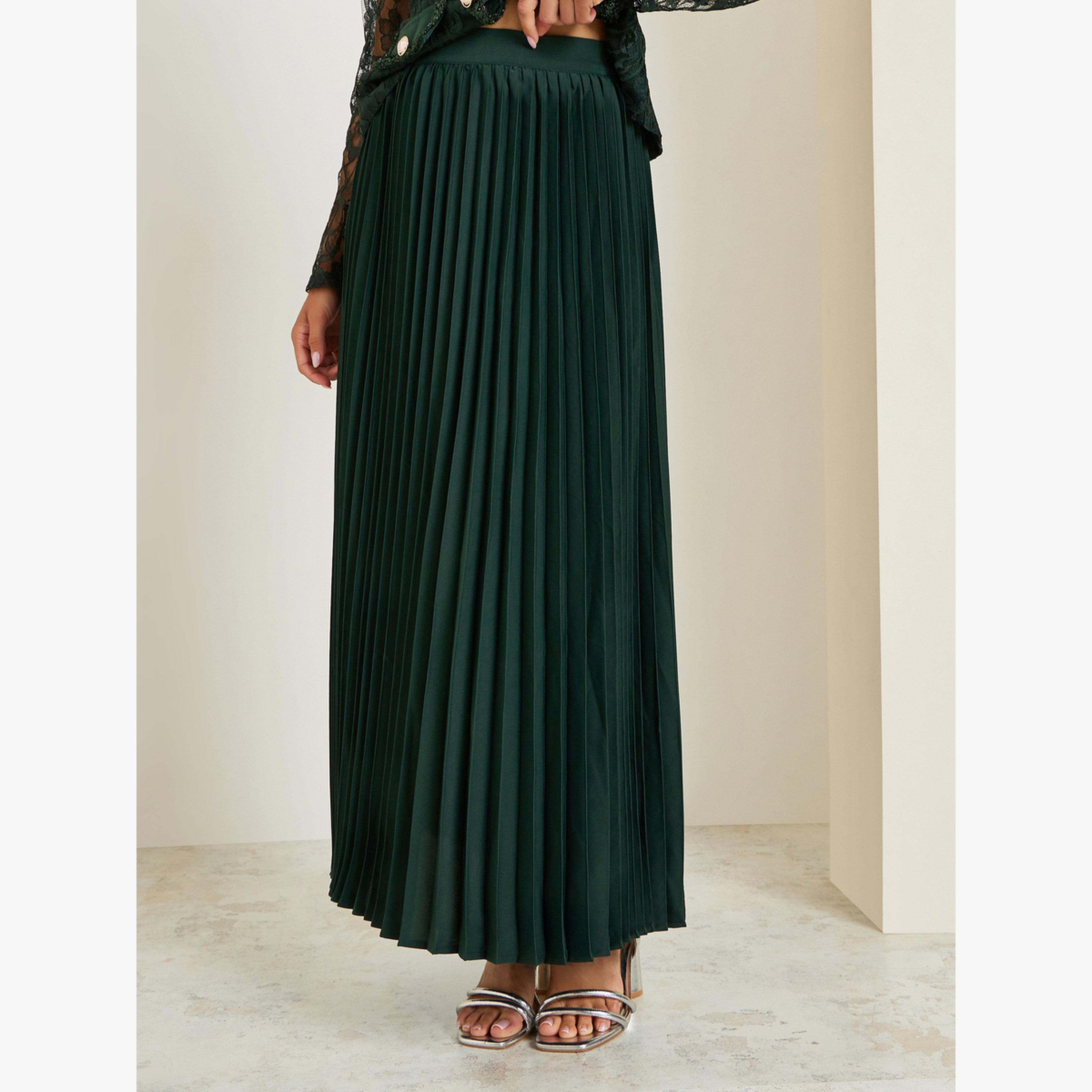 طقم منسق من تنورة بكسرات وبلوزة بتفاصيل دانتيل-women-clothing-coordsets-image-5