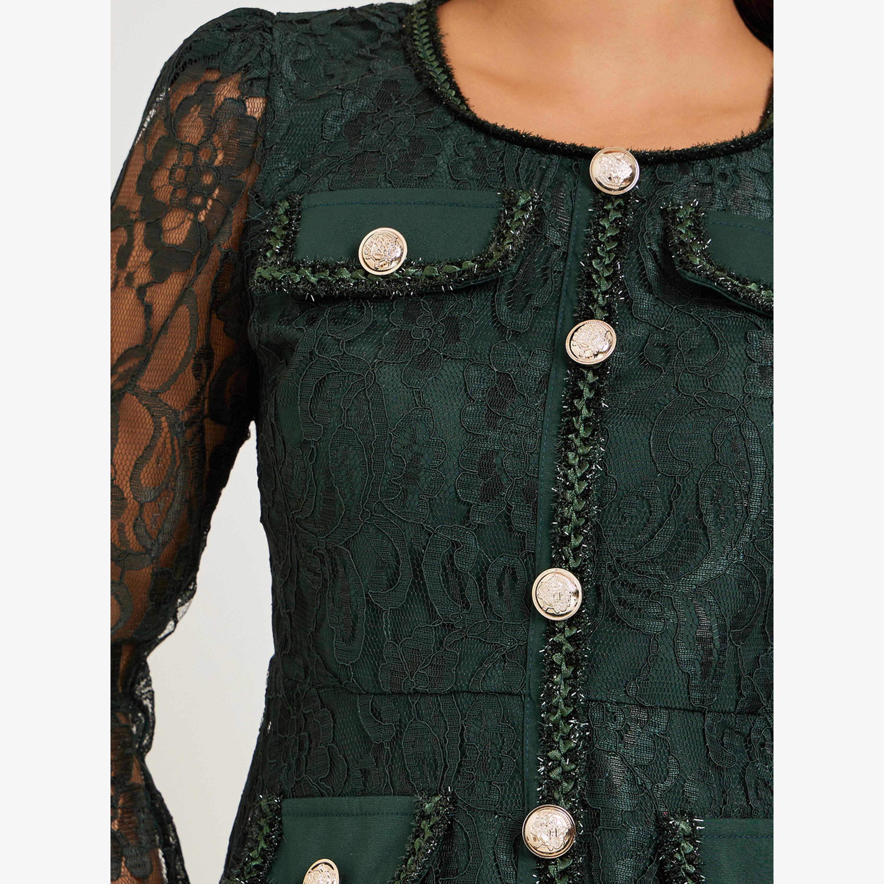 طقم منسق من تنورة بكسرات وبلوزة بتفاصيل دانتيل-women-clothing-coordsets-image-6