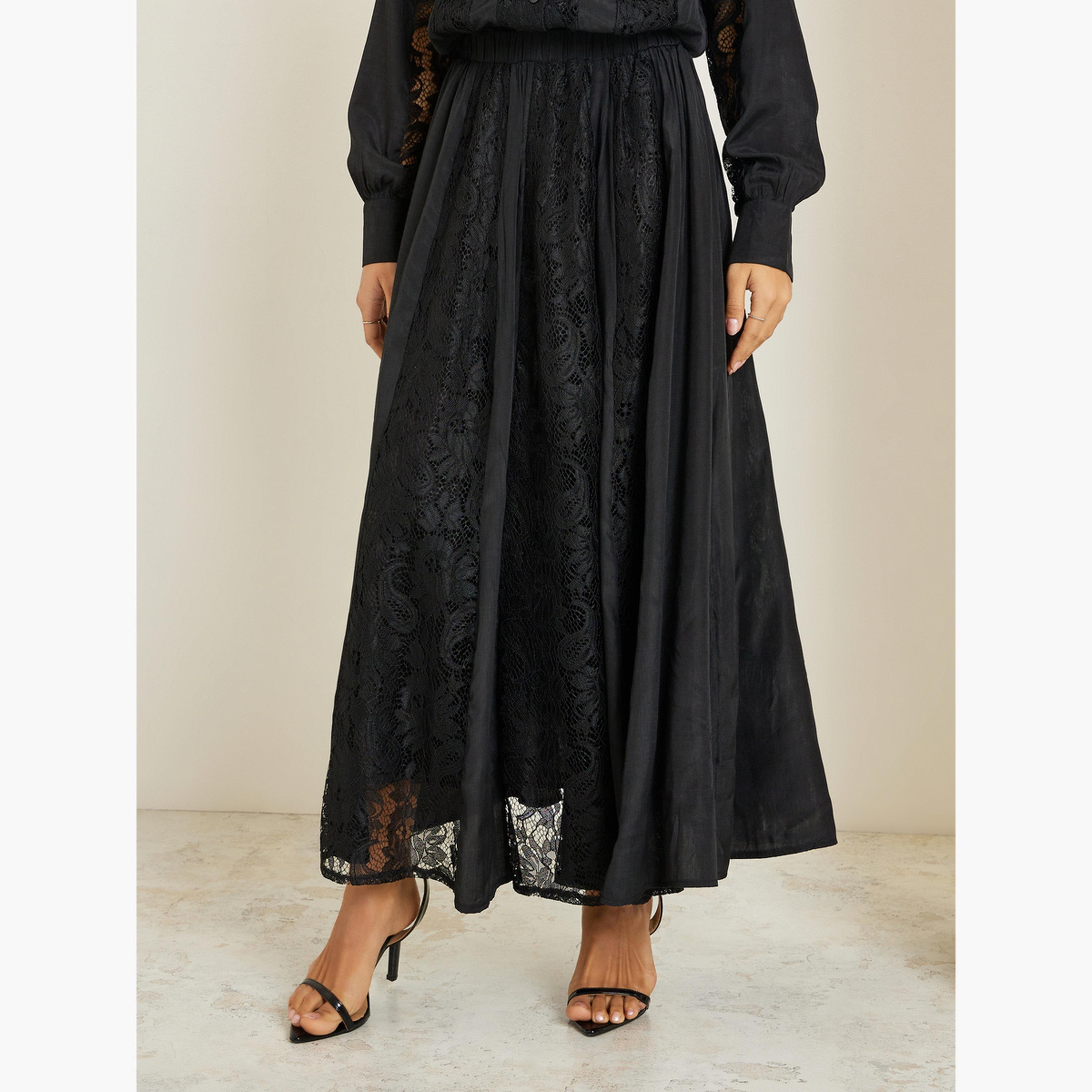 Styli Women Black Lace Top with Maxi Skirt Co-Ords-women-clothing-coordsets-image-5