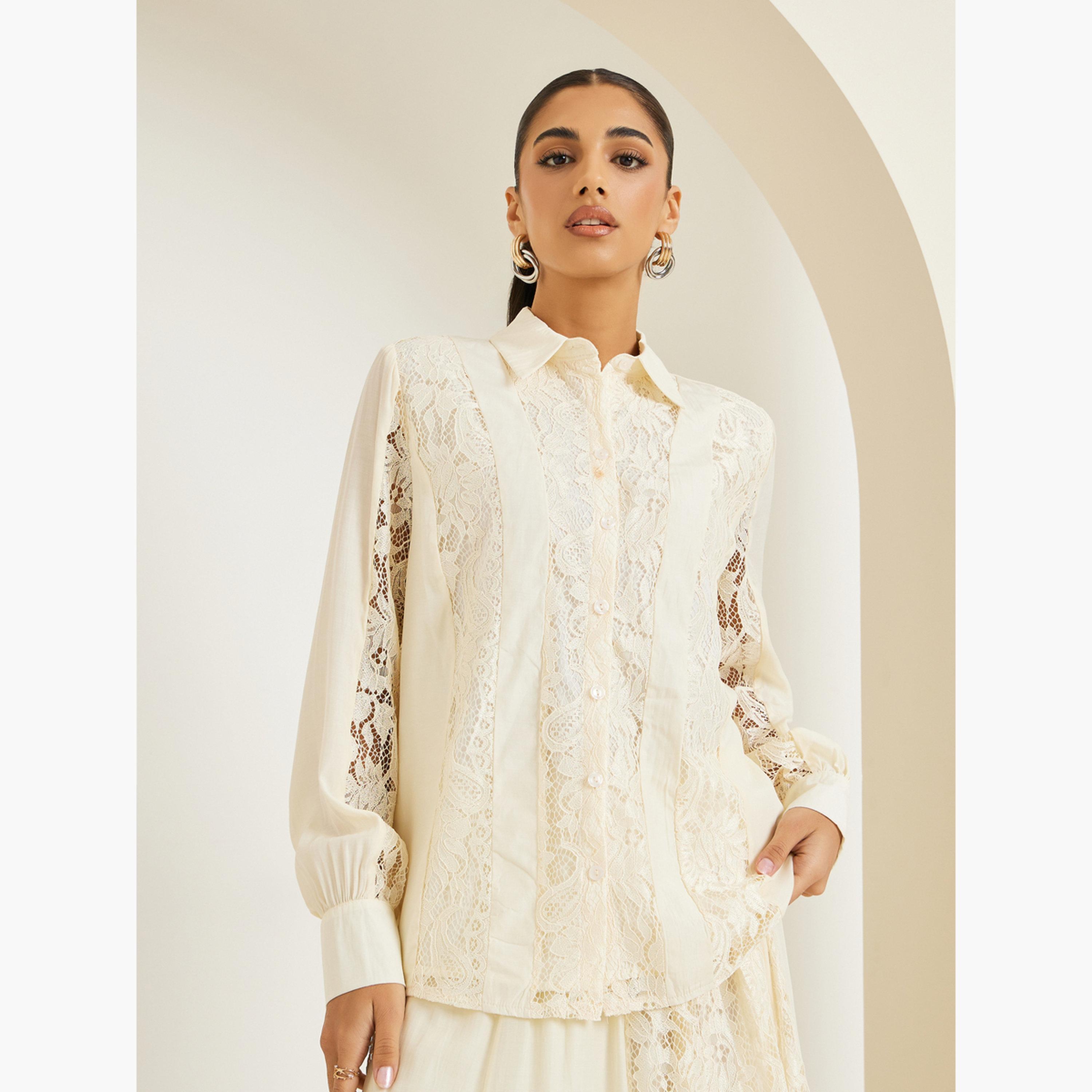 طقم منسق من تنورة وبلوزة بتفاصيل دانتيل-women-clothing-coordsets-image-2