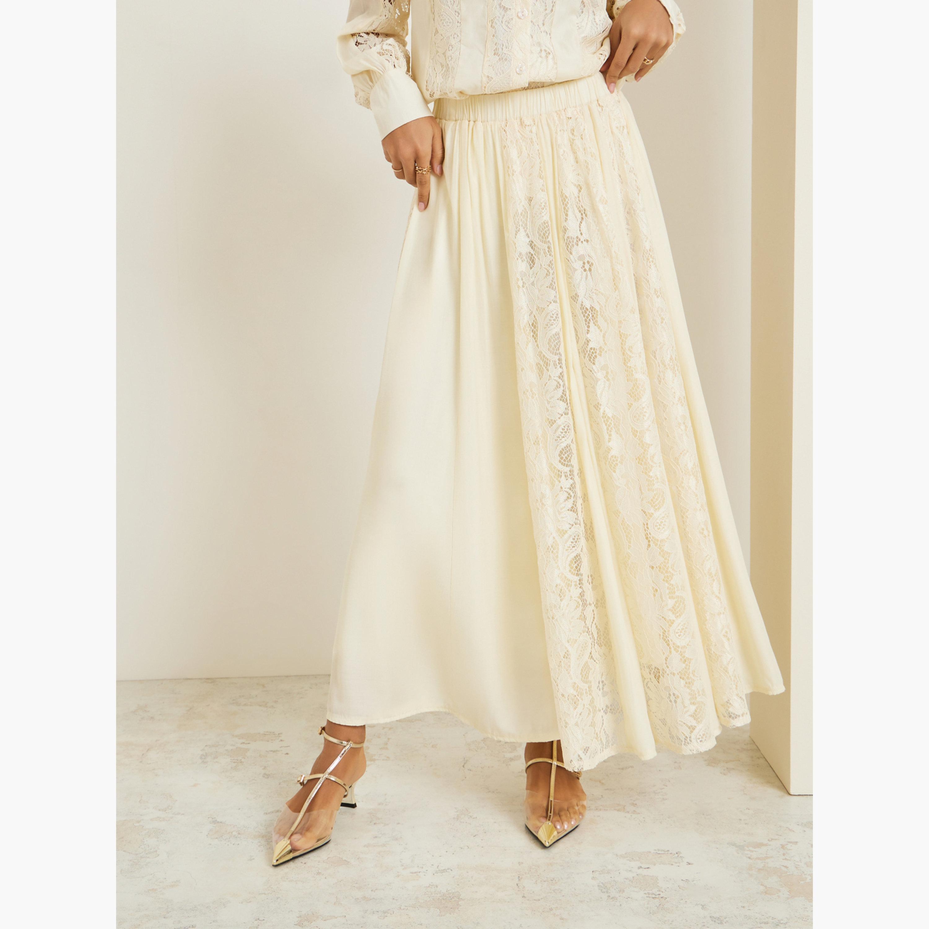 Styli Women Off White Lace Top and Skirts Co-Ords-women-clothing-coordsets-image-4