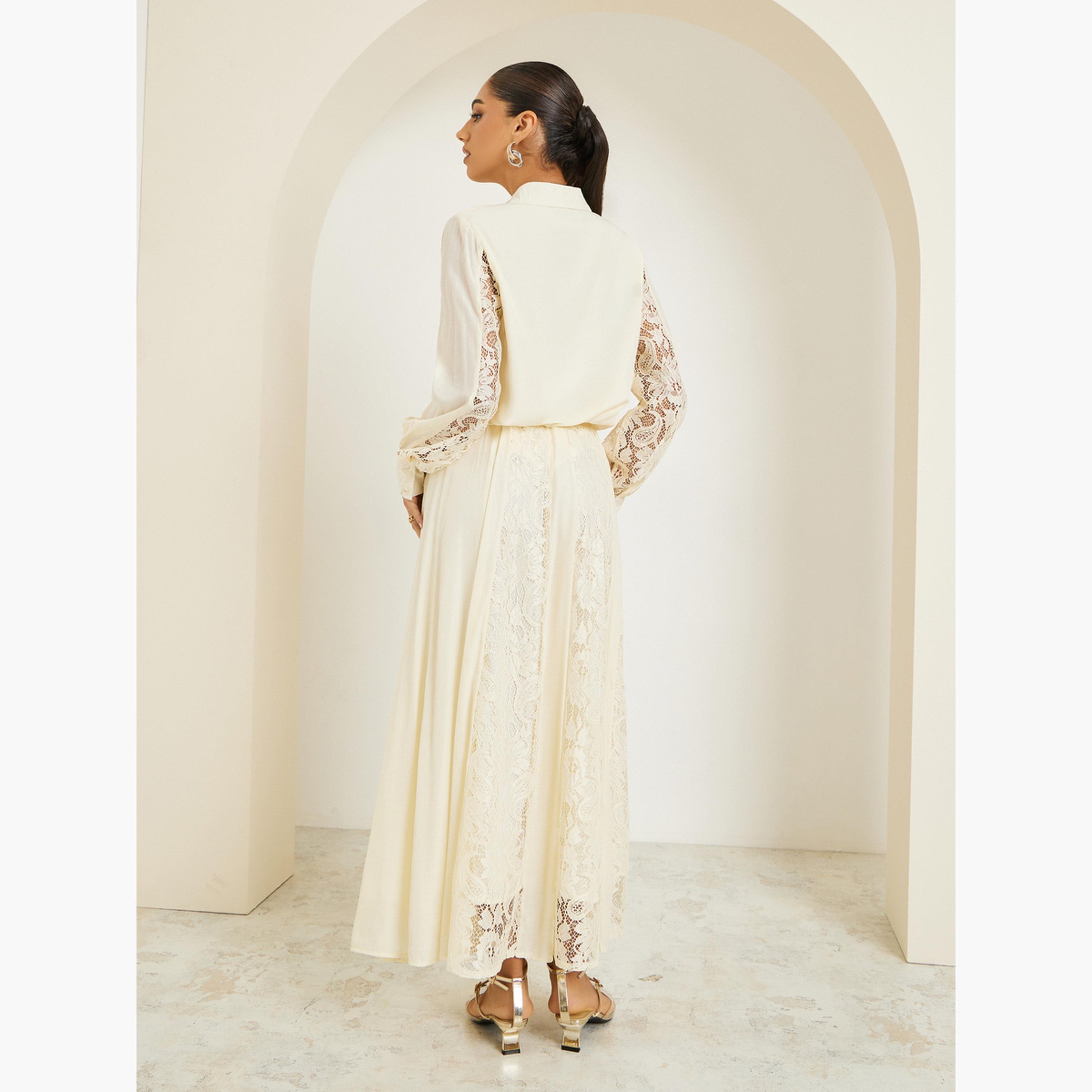 Styli Women Off White Lace Top and Skirts Co-Ords-women-clothing-coordsets-image-5