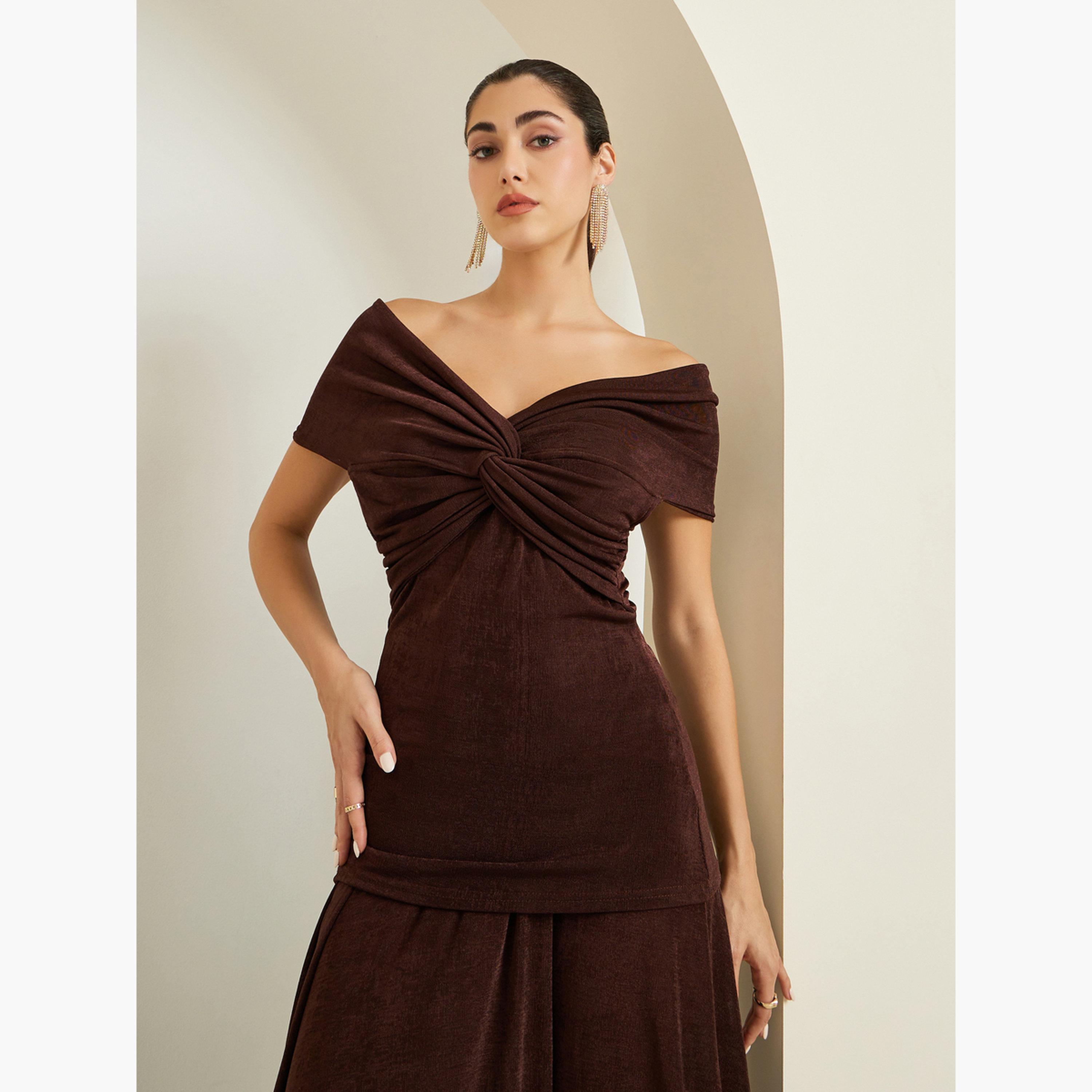 طقم منسق من تنورة ماكسي وبلوزة تريكو مكشوف الأكتاف للنساء-women-clothing-coordsets-image-2