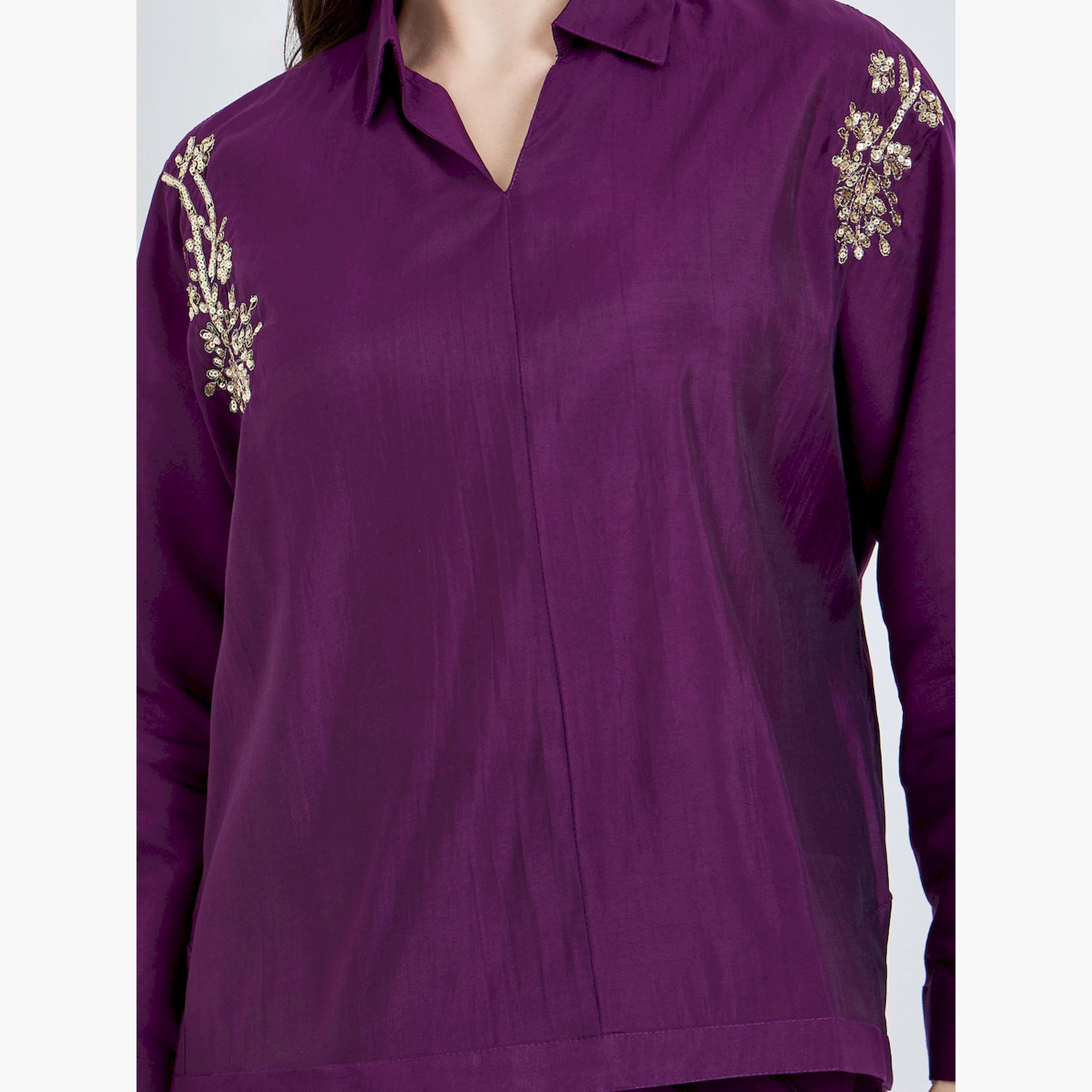 طقم منسق من بلوزة وبنطال منمق بالترتر-women-clothing-coordsets-image-5