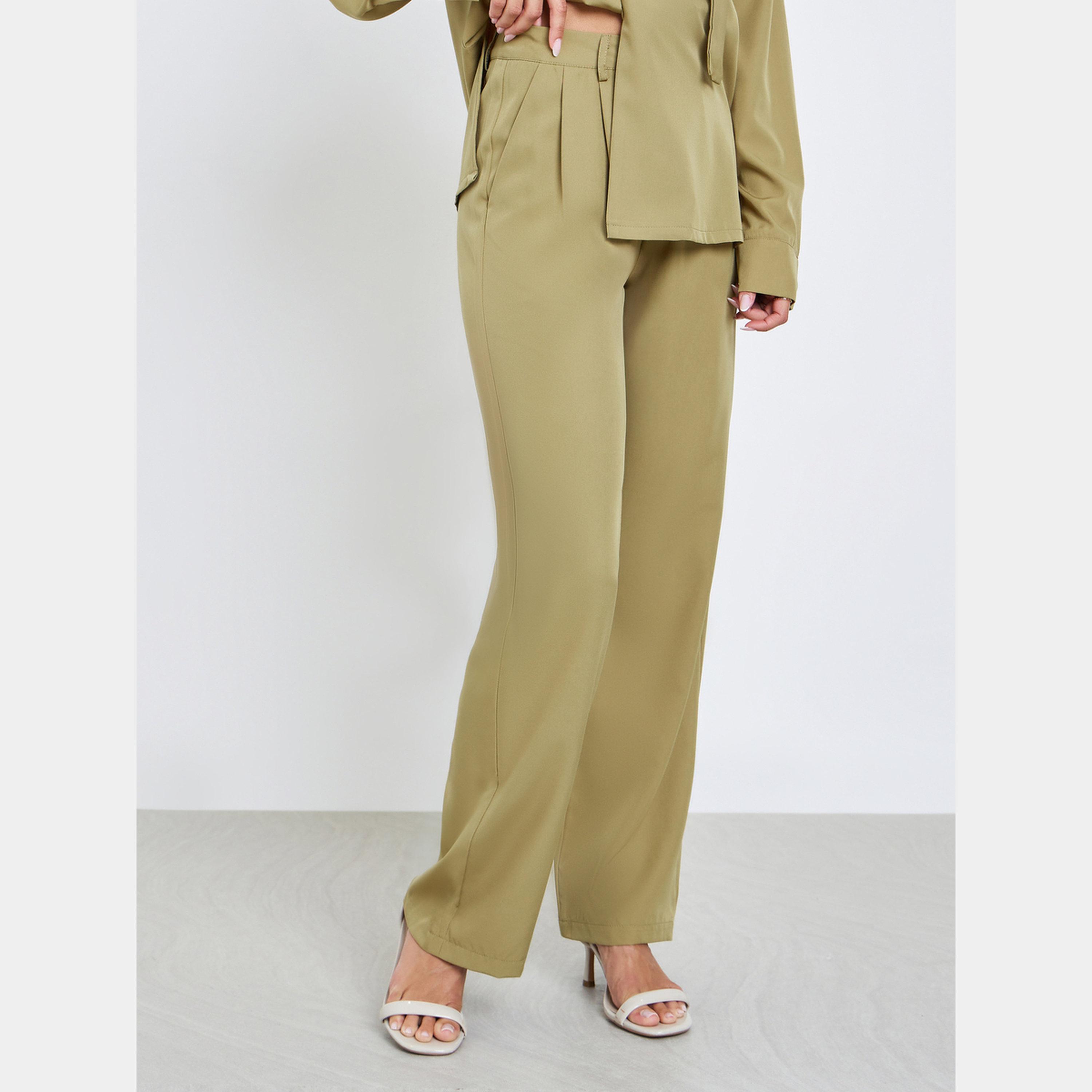 ستايلي - قميص وبنطال لف لون زيتوني-women-clothing-coordsets-image-3