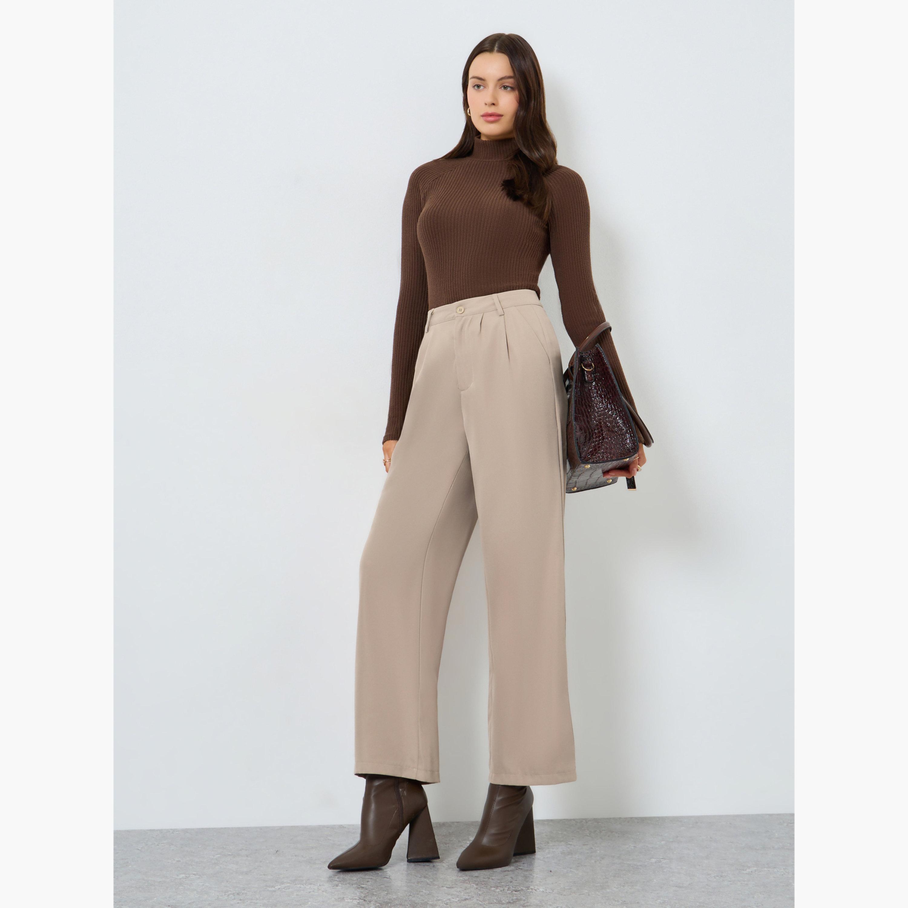 ستايلي - بنطال واسع الساق لون كاكي-women-clothing-bottoms-trousers-image-2