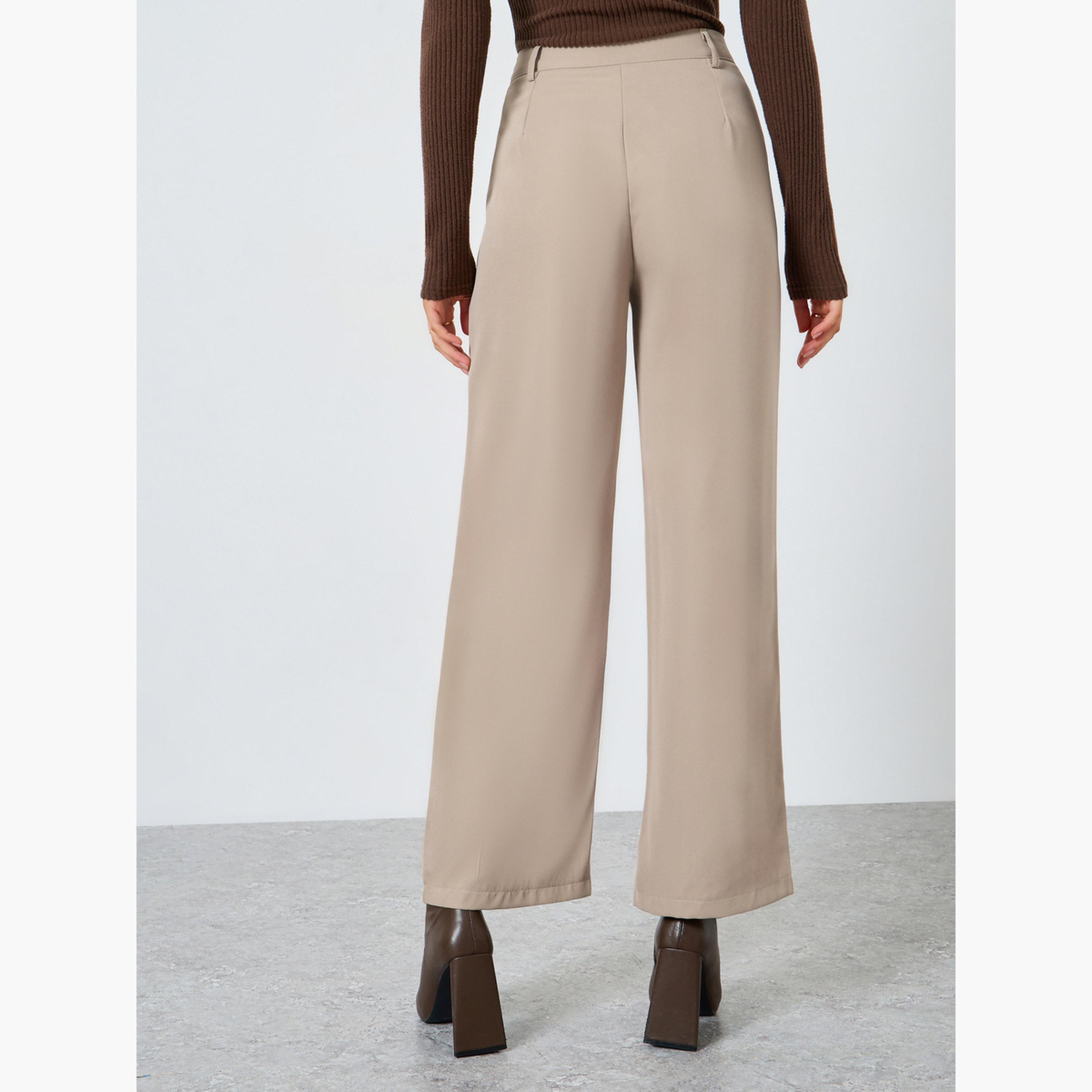 ستايلي - بنطال واسع الساق لون كاكي-women-clothing-bottoms-trousers-image-4