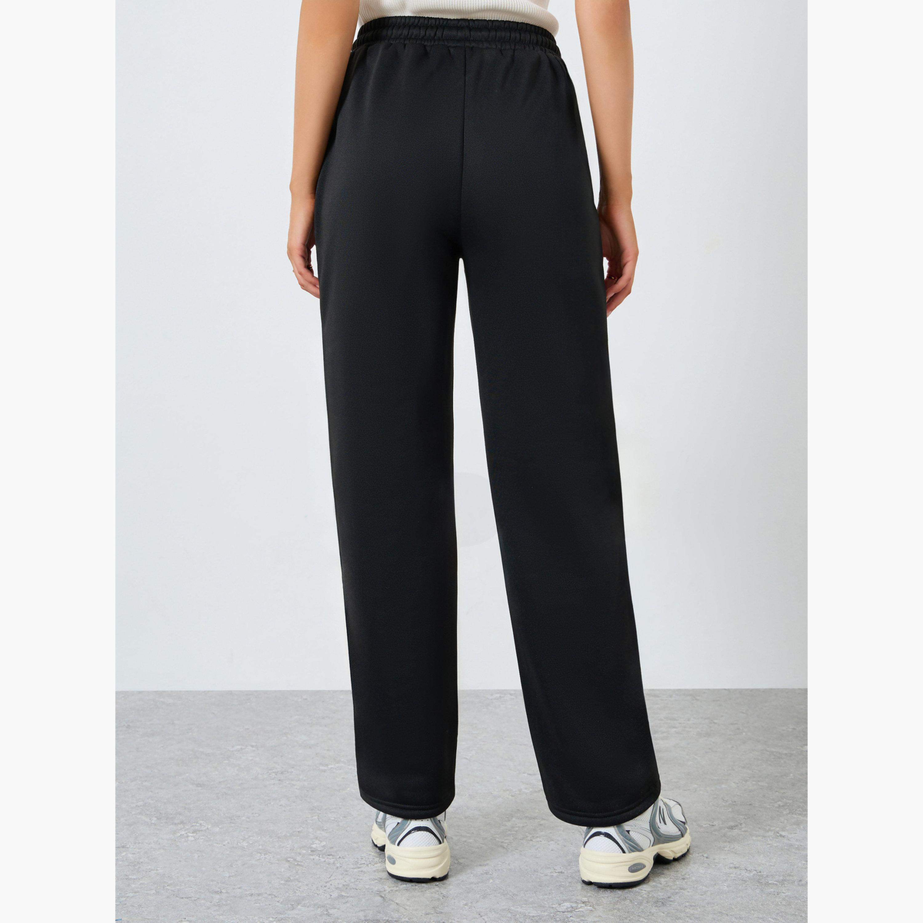 ستايلي - بنطال رياضي أسود سادة واسع الساق-women-clothing-bottoms-joggers-image-4