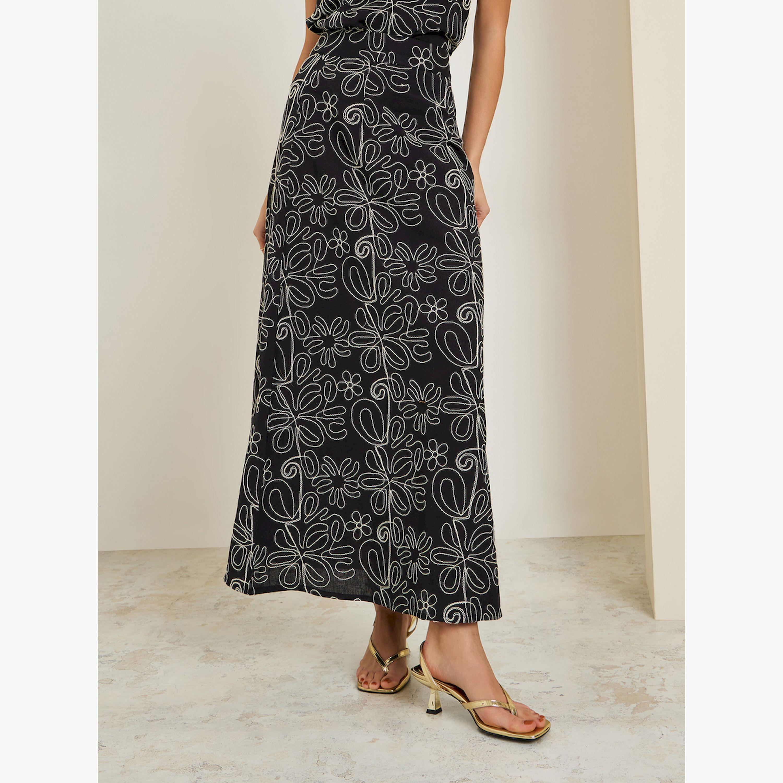 Styli Women Black Embroidered Maxi Skirt-women-clothing-bottoms-skirts-image-1