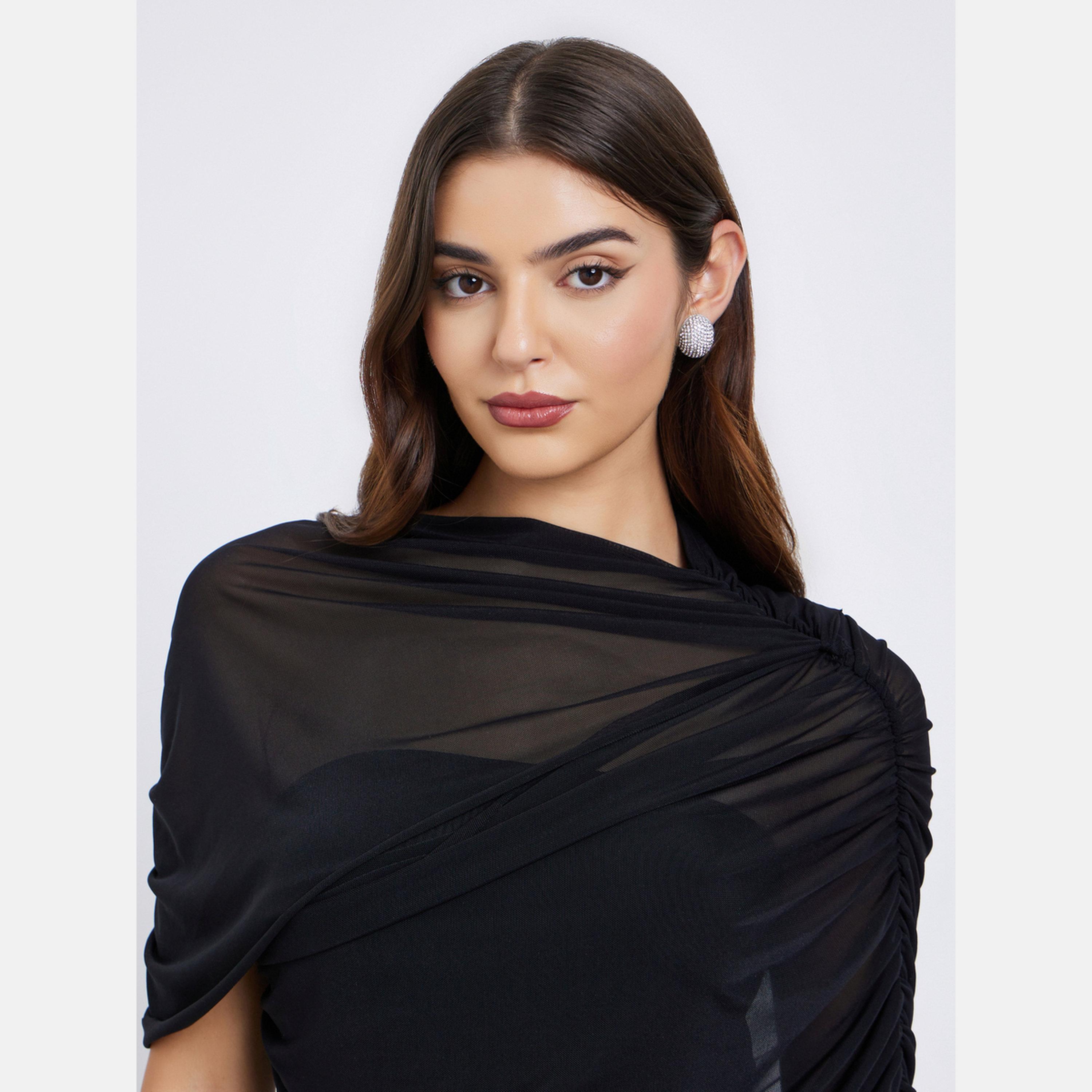 ستايلي - فستان متوسط الطول ضيق بأكمام طويلة باللون الأسود-women-clothing-dresses-image-4