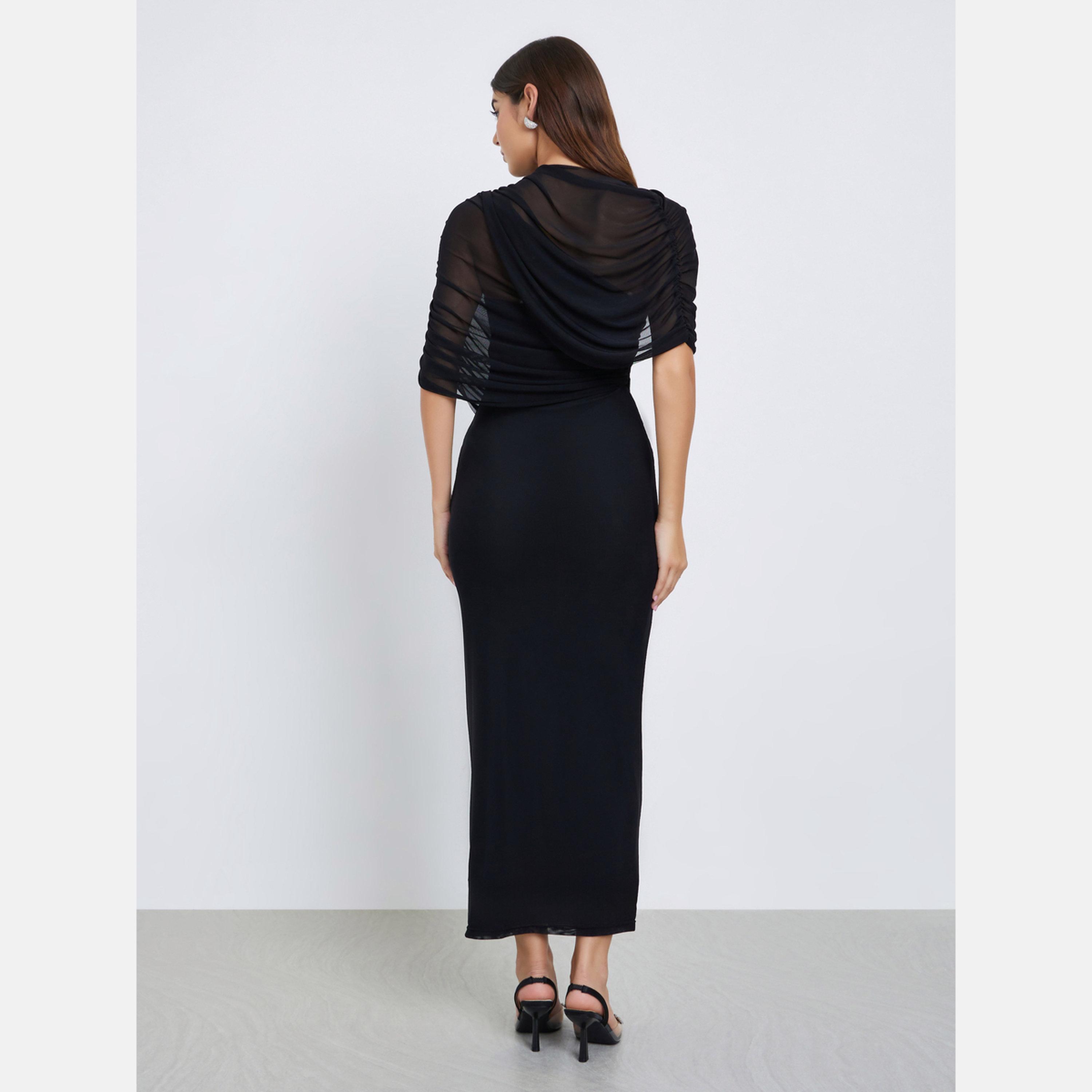 Styli Black Cape Sleeve Bodycon Midi Dress-women-clothing-dresses-image-5