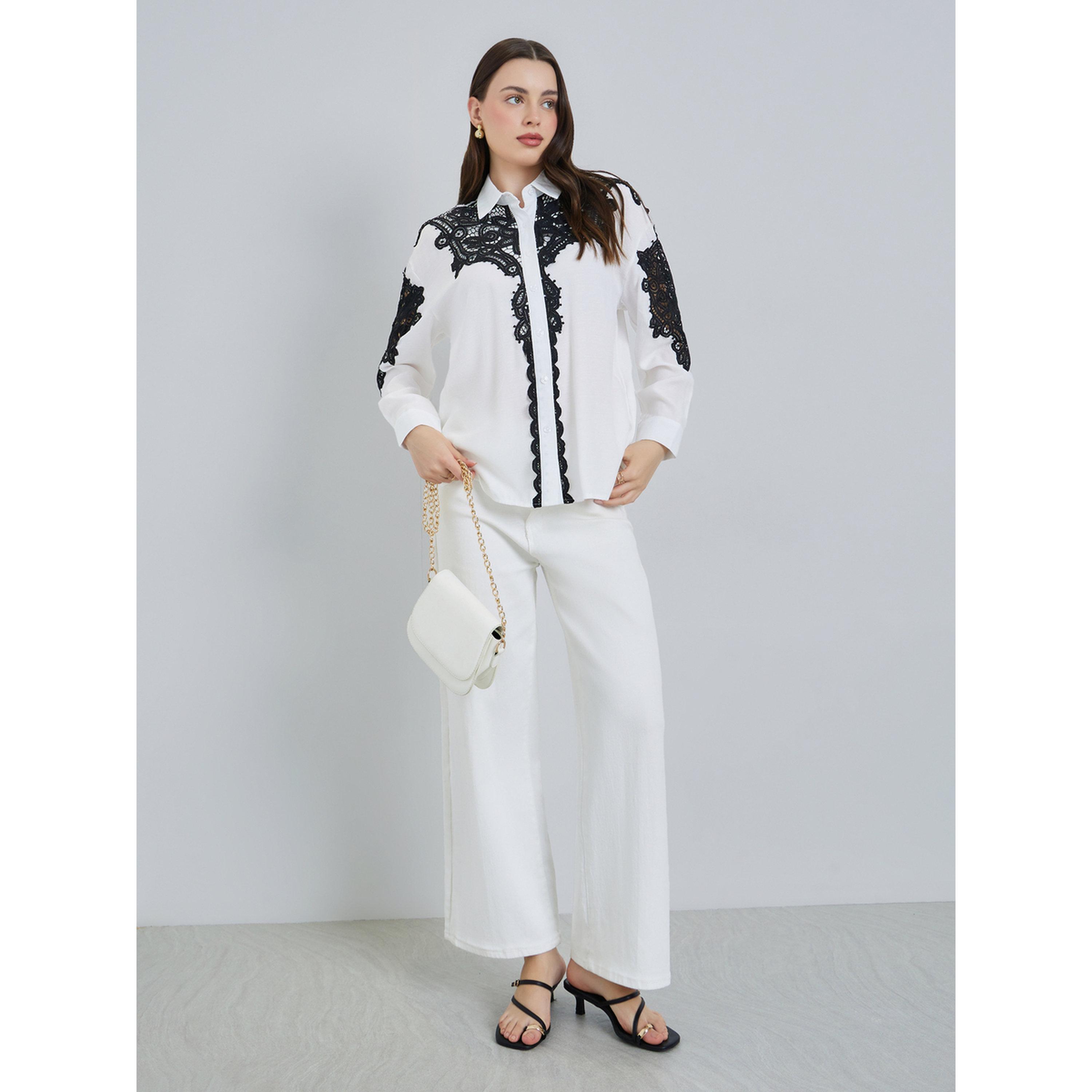 Styli Women White Lace Trim Shirt-women-clothing-shirtsandblouses-shirts-image-2