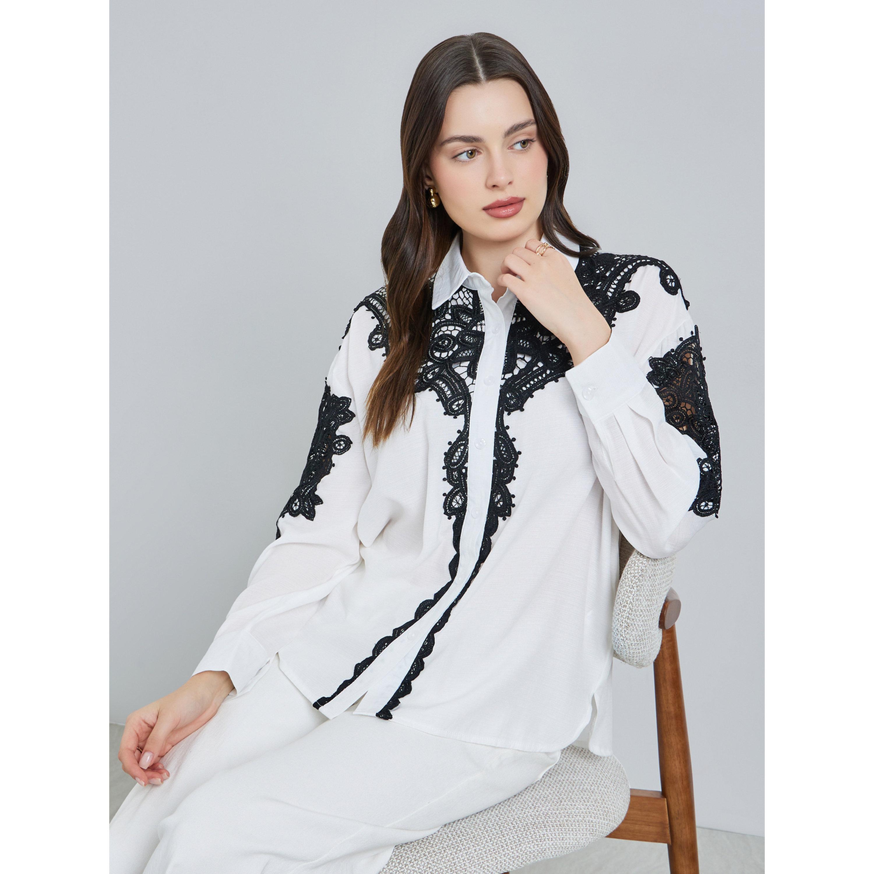 Styli Women White Lace Trim Shirt-women-clothing-shirtsandblouses-shirts-image-3