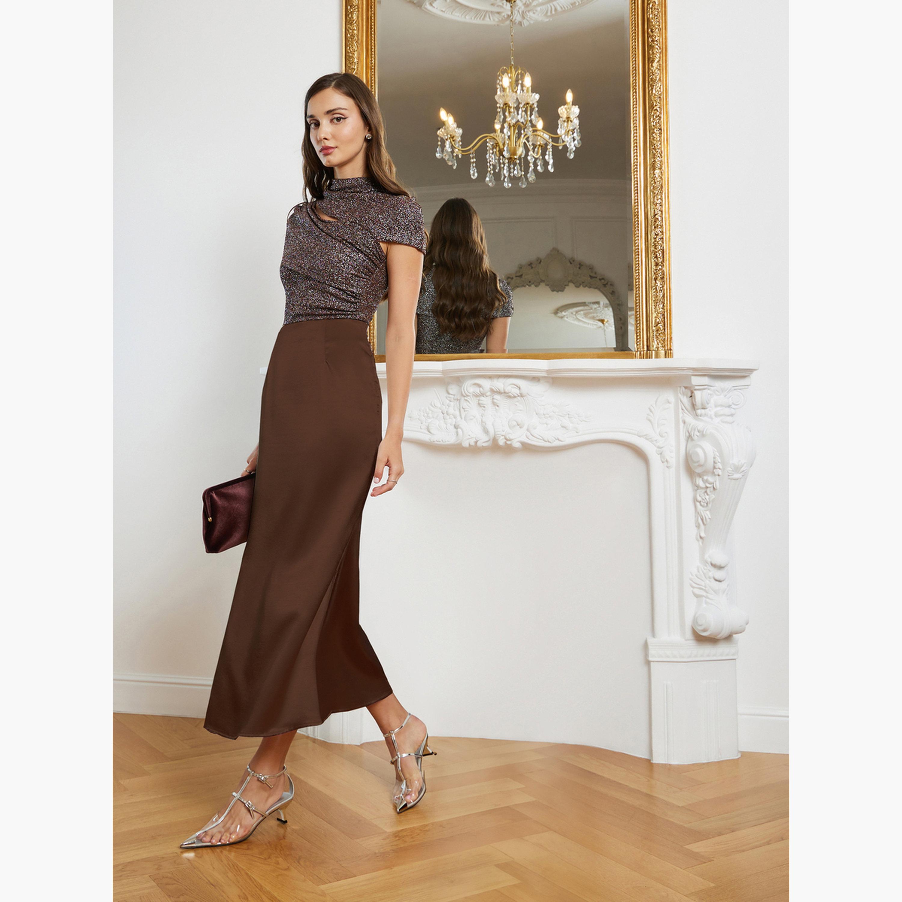 Styli Women Brown Shimmer Knit Top-women-clothing-shirtsandblouses-blouses-image-2