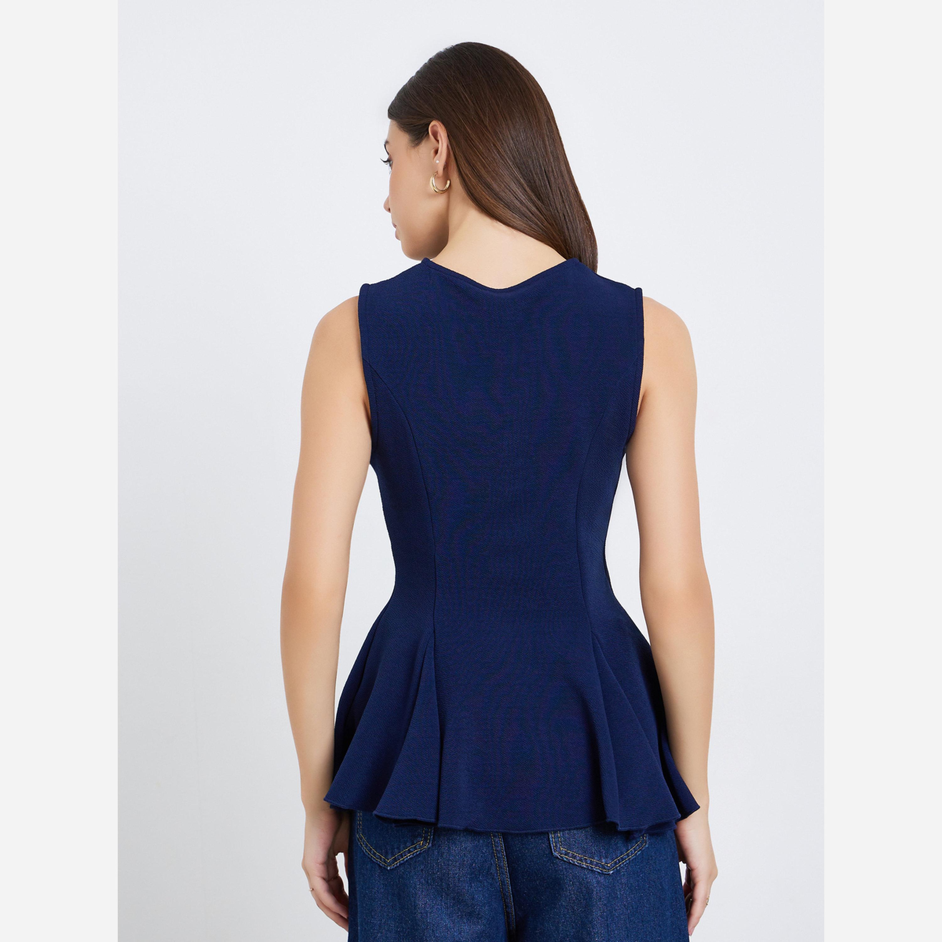 ستايلي - بلوزة محبوكة للنساء لون أزرق داكن بكتف واحد-women-clothing-shirtsandblouses-blouses-image-4